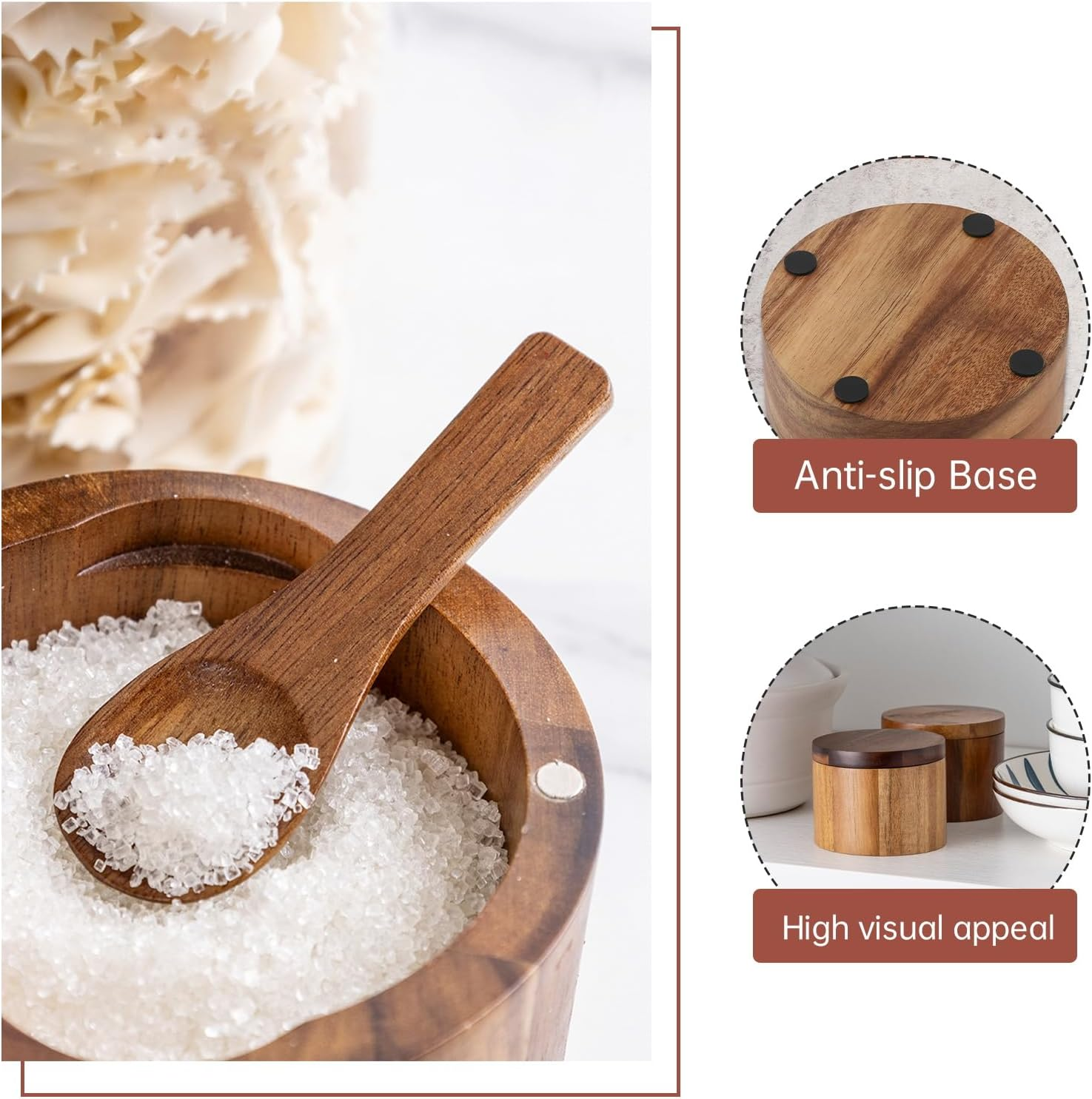 Wood Salt Shaker, Salt Pig with Built-In Spoon to Prevent Dust. Salt Cellar with Swivel Magnetic Lid. Practical Spice Jars for the Kitchen. 6Oz image number 5