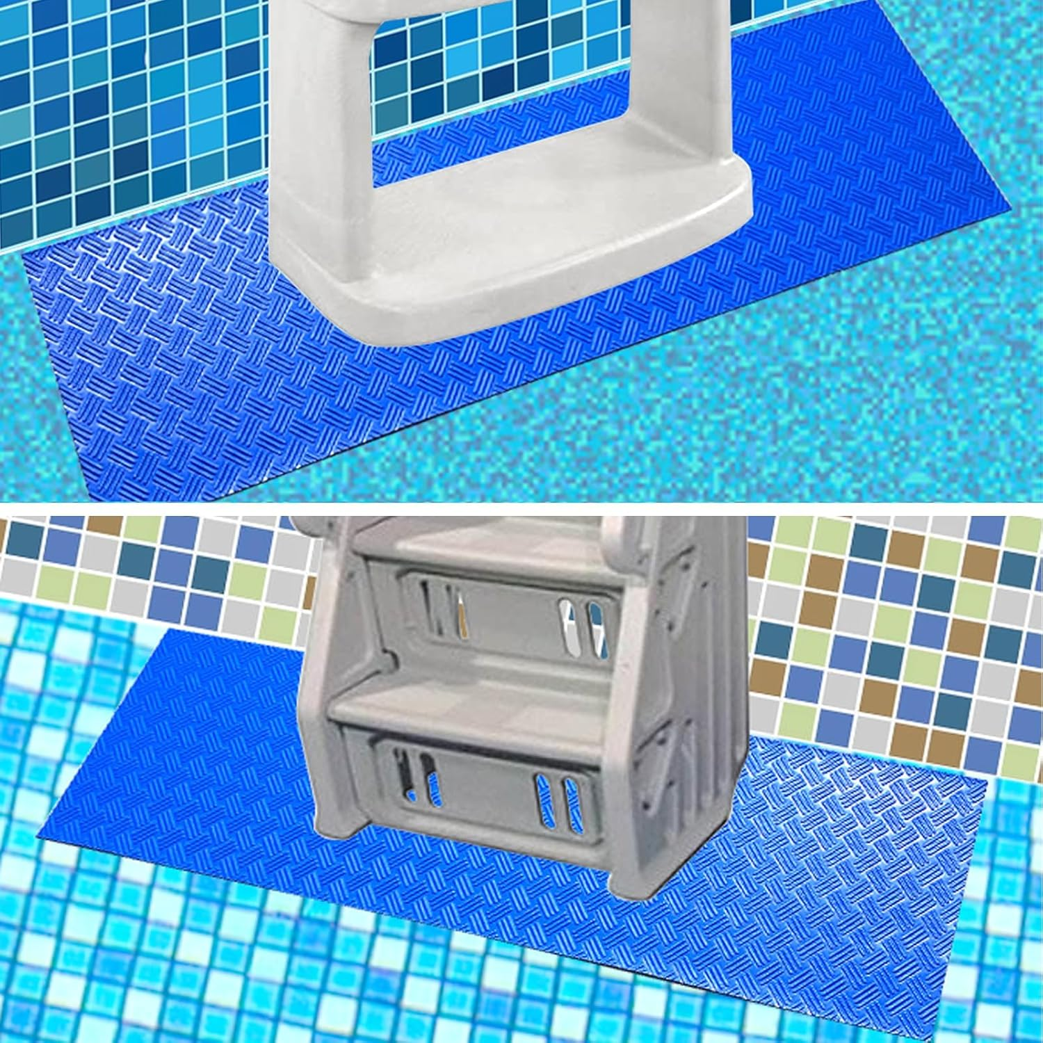 Swimming Pool Ladder Mat - 36"X36"Protective Pool Ladder Pad Step Mat with Non-Slip Texture, Blue Medium Blue Medium Pool Step Mat, Pool Liner Protection Mat (90 X 90 Cm) image number 3