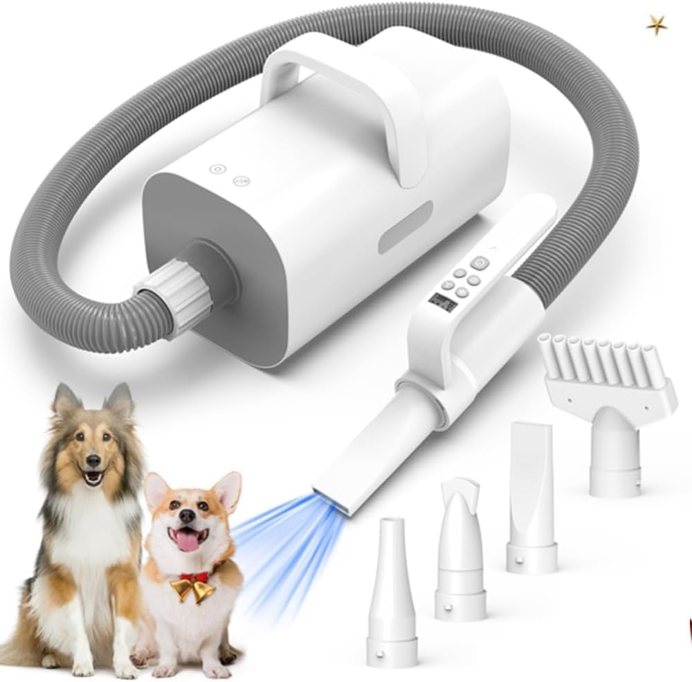 Dog Dryer, Pet Hair Dryer with Adjustable Wind Speed and Temperature Control, 4 Different Nozzles, Quiet Dog Blow Dryer, Quiet Blower for Dogs & Cats, Pet Fan image number 4