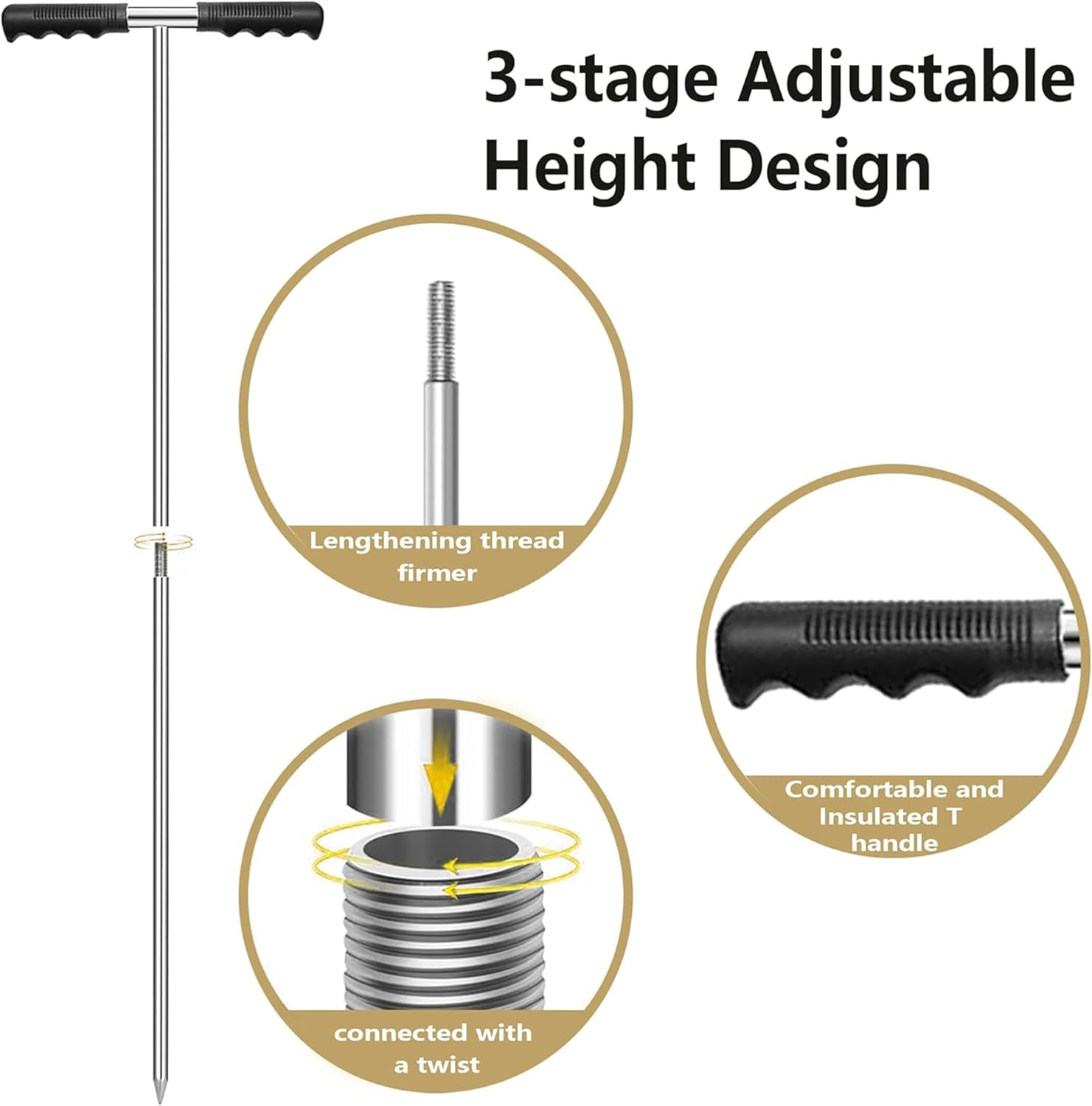 Soil Probe Rod with Gloves,Heavy-Duty Adjustable Soil Probe Rod (32"-48") - Stainless Steel Tank Locator with T-Handle | for Septic Pipes, Utility Lines & Rodent Runs image number 2