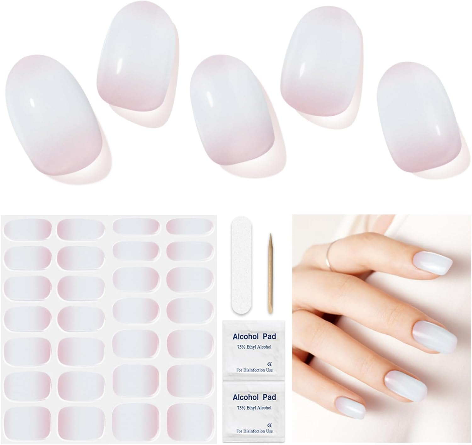 Semi Cured Gel Nails Strips 28 Stickers Nail Wraps Soft Self-Adhesive Gel Nail Stickers Salon-Quality Gel Nail Strips for Nails Manicure Nail Wraps Works with Any Nail Lamps - Aurora Blue image number 3