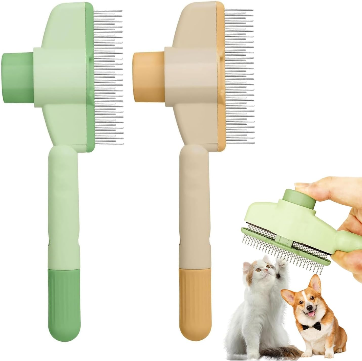 Voarge Pack of 2 Self-Cleaning Flea Comb, Fur Flash Brush Cat, Pet Dog Brush, Hair Remover, Pet Brush, Long Hair and Short Hair, Slicker Brush image number 2