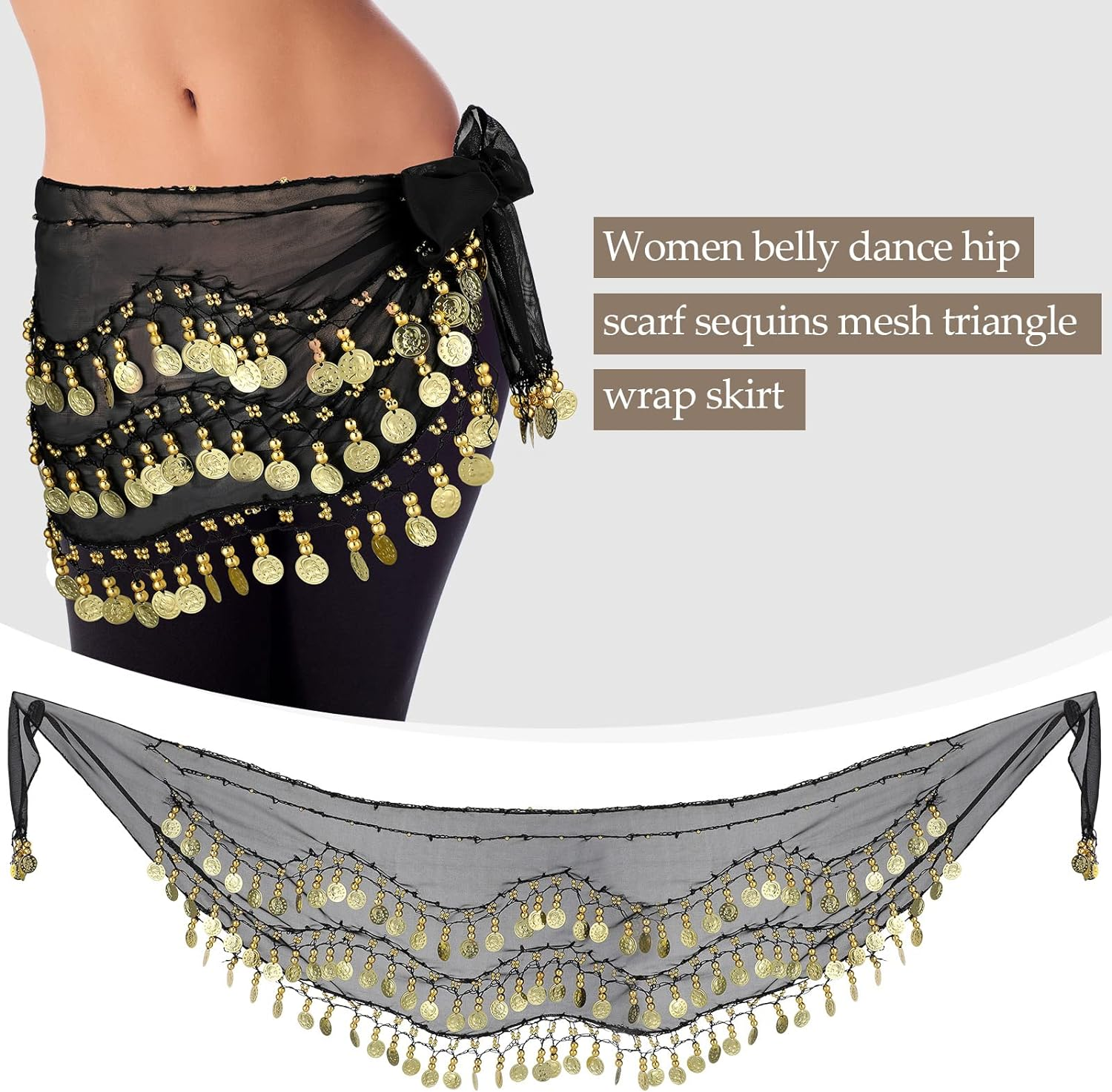 Sureio 4 Pcs Gypsy Costume Accessories Belly Dance Accessories Hip Scarf Wrap Belt Drop Earrings Hair Chain Tassel Bracelet image number 6