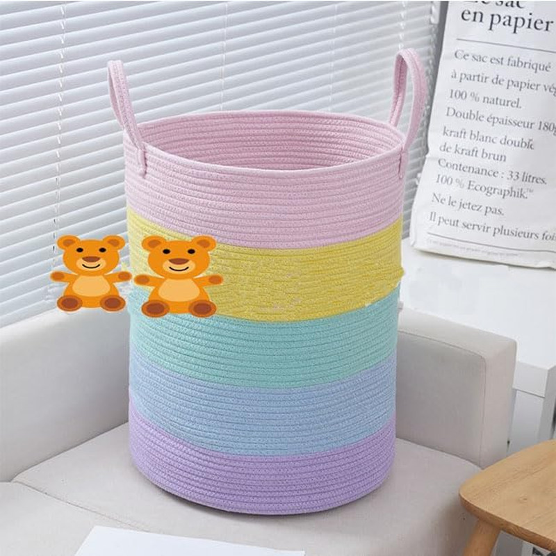 Limcryspp Cotton Rope Woven Laundry Basket - Large-Capacity Clothing and Toy Storage Basket | Room Organization Basket, Suitable for Storing Pillows and Blankets in the Living Room image number 2