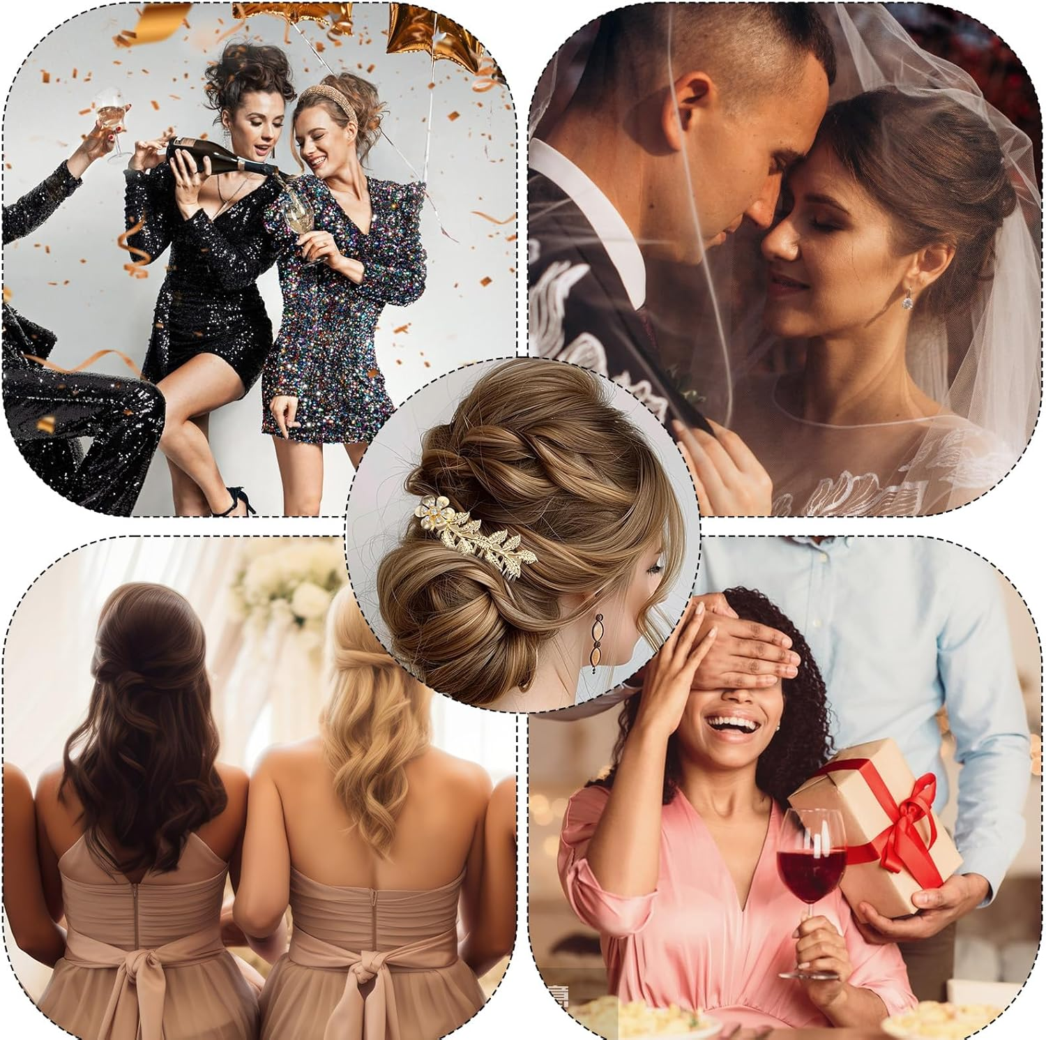 Pack of 5 Hair Accessories Wedding Crystal Flowers Hair Clips Retro Gold Pin Combs Bridal Rhinestone Hair Comb for Clip Bridal Hairpiece Golden Hair Combs for Women Bridesmaid image number 6