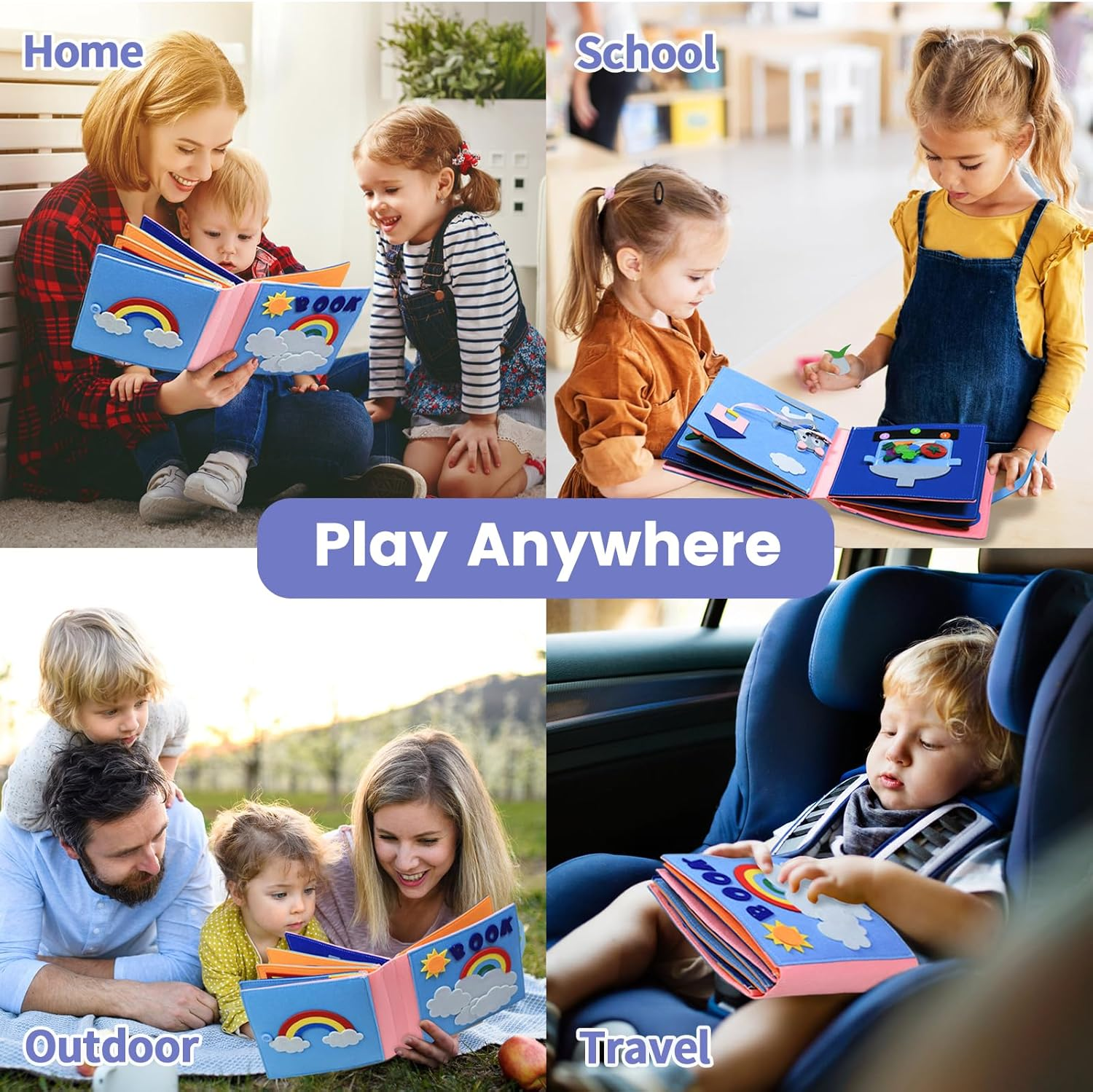 AKILION Quiet Books Busy Book for Toddlers 1-3, Montessori Toys for Toddler 1 2 Year Old Boy Girl Learning Gifts, Busy Board 3D Cloth Felt Book Baby Sensory Toy, Educational Kids Travel Toys for Plane image number 6