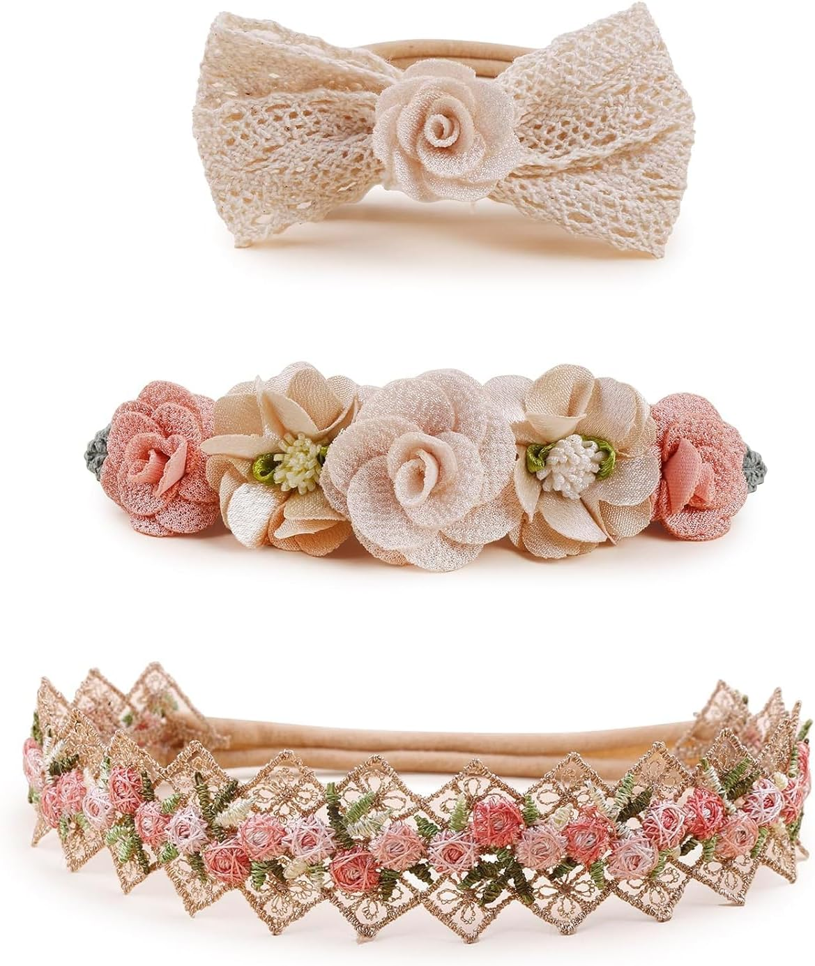 New Model Baby Girl Nylon Headbands Nylon Flower Elastic Hairbands 3Pcs Hair Accessories for Newborn Infant Toddlers image number 1