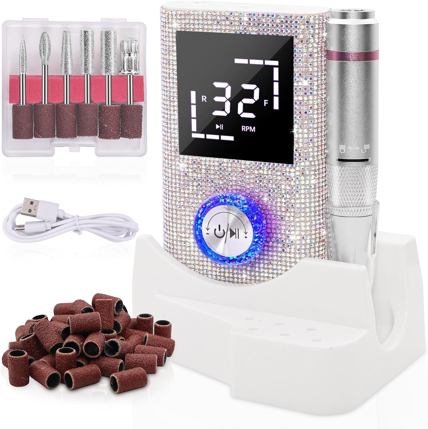 Electric Nail Drill File Machine: Professional 45000RPM Cordless Nail Tool with Stepless Speed Knob for Acrylic Gel Dip Powder Nails, Portable Manicure Pedicure Kit for Home Salon Use image number 1