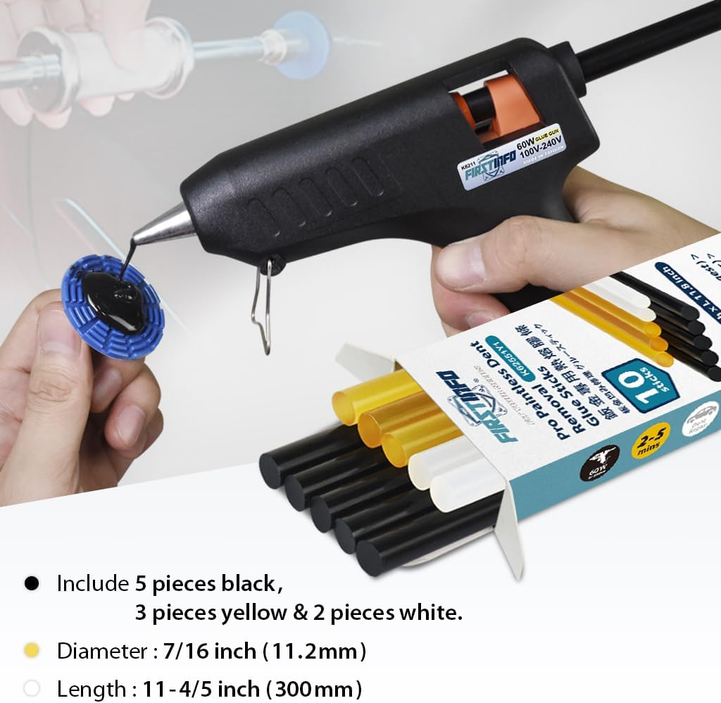 FIRSTINFO Paintless Dent Removal Glue Sticks Hot Melt Adhesive Glue Sticks Paintless Dent Repair Tool for Car Repair Dent Remover Tool Set - 5*Black, 3*Yellow, 2*White, &Phi; 0.44 Inch X L 11.8 Inch image number 1