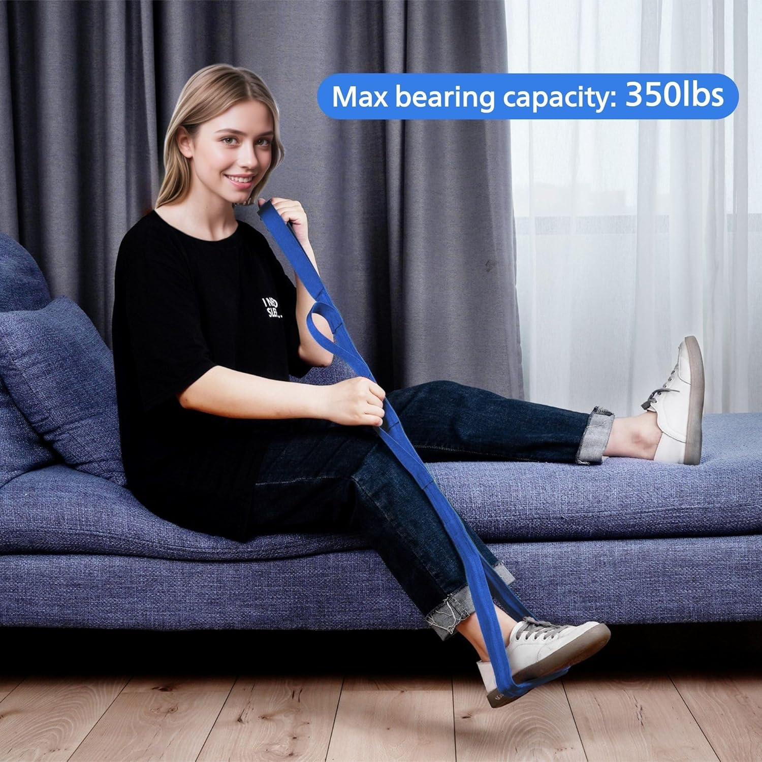 42&ldquo; Long Leg Lifter Assist,Large Rigid Foot Loop &Sturdy Multiple Handles for Limited Mobility, Knee, or Hip Replacement Surgery (Blue) - Gray image number 4