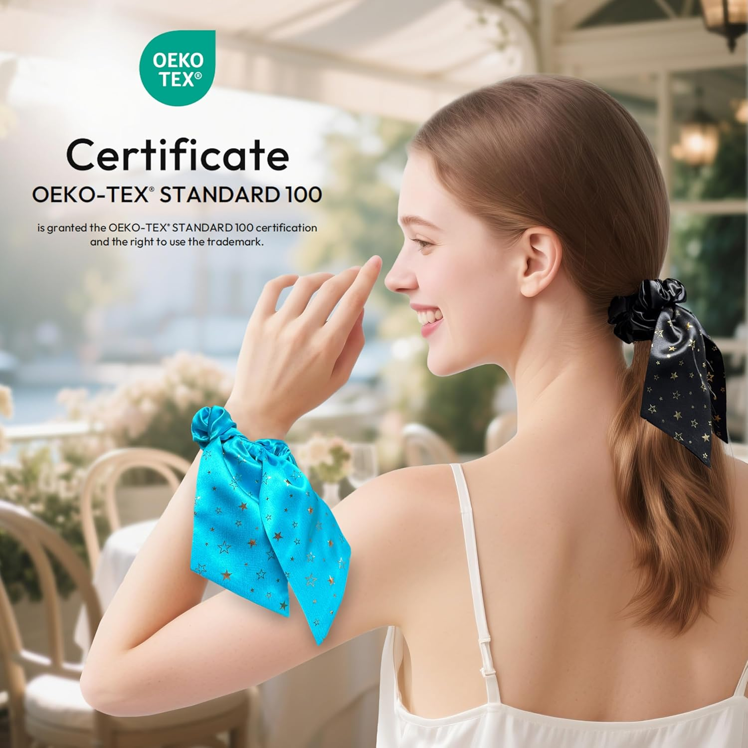 Townssilk Silk Scrunchie Set of 2 with Bow, 100% Mulberry Silk Hair Scrunchie, Voluminous & Gentle, Oeko-Tex Certified - Black + Blue image number 1