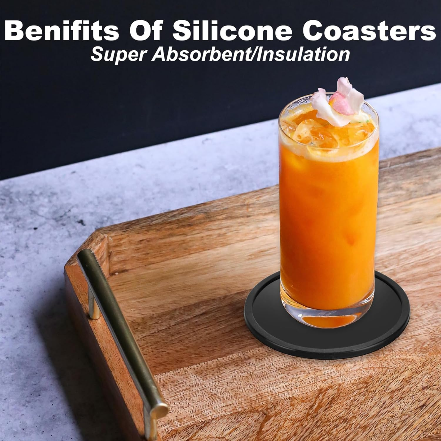 3 Pcs Silicone Coasters for Drinks, Black round Mugs Coasters Pads Mats, Protect Furniture from Scratch & Water Marks, Non Slip, for Coffee Beer Glass Home Bar - 3 Black Coasters image number 3