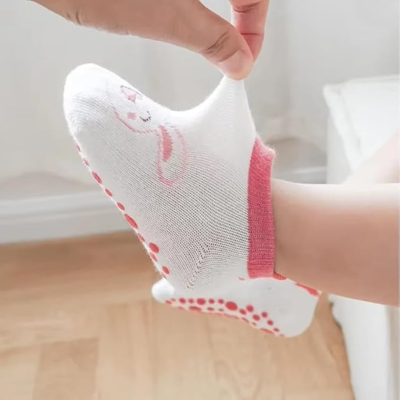 6 Pairs Non Slip Grip Ankle Boys and Girls Socks with Non Skid for Babies Toddlers and Kids Back to School, Breathable Low Cut anti Skid Socks for 1-3 Years Old Boys Girls Baby Newborn Infants Kids image number 2