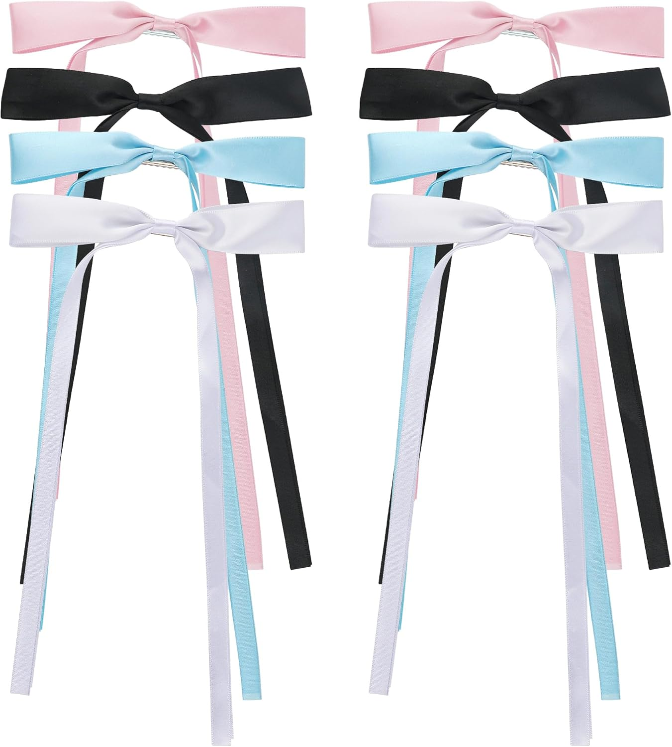 8 Pieces Hair Clip Bow Silky Satin Hair Bows with Long Tail Hair Accessory Women Hair Bow Clip for Hair Decoration Black Pink Blue White image number 5