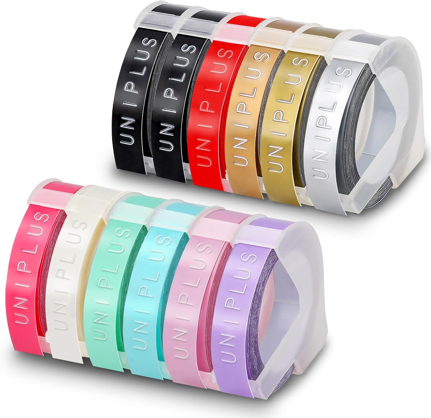 Uniplus 5 Rolls 3D Label Tape Replacement for Dymo Embossing Tape 9Mm X 3M for Dymo Omega Home Junior Organizer Xpress Pro Office-Mate II Motex E-101 E-303 Light Yellow/Light Blue/Light Green/Light