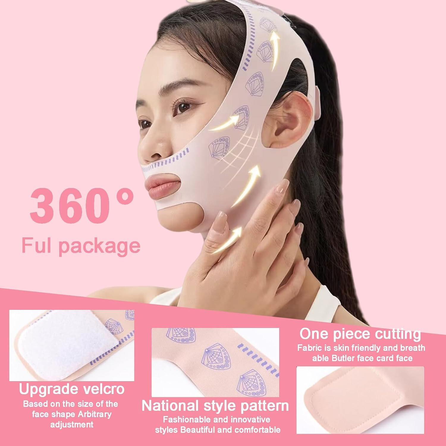 Double Chin Reducer and Chin Strap for Women - V Shaped Lifting Mask to Remove Double Chin, Reusable Face Slimming Strap with Two Wearing Ways, Lifting Mask Tightening Skin