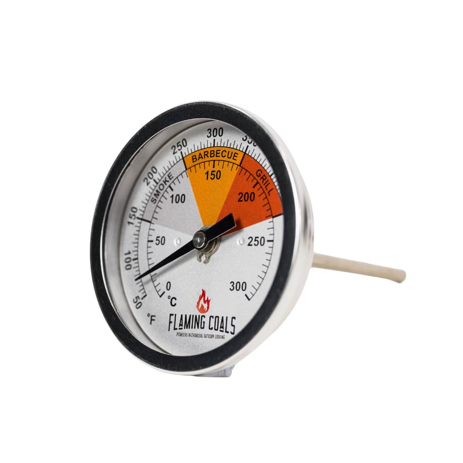 Recalibratable Flaming Coals BBQ Smoker Thermometer Gauge - Small image number 1