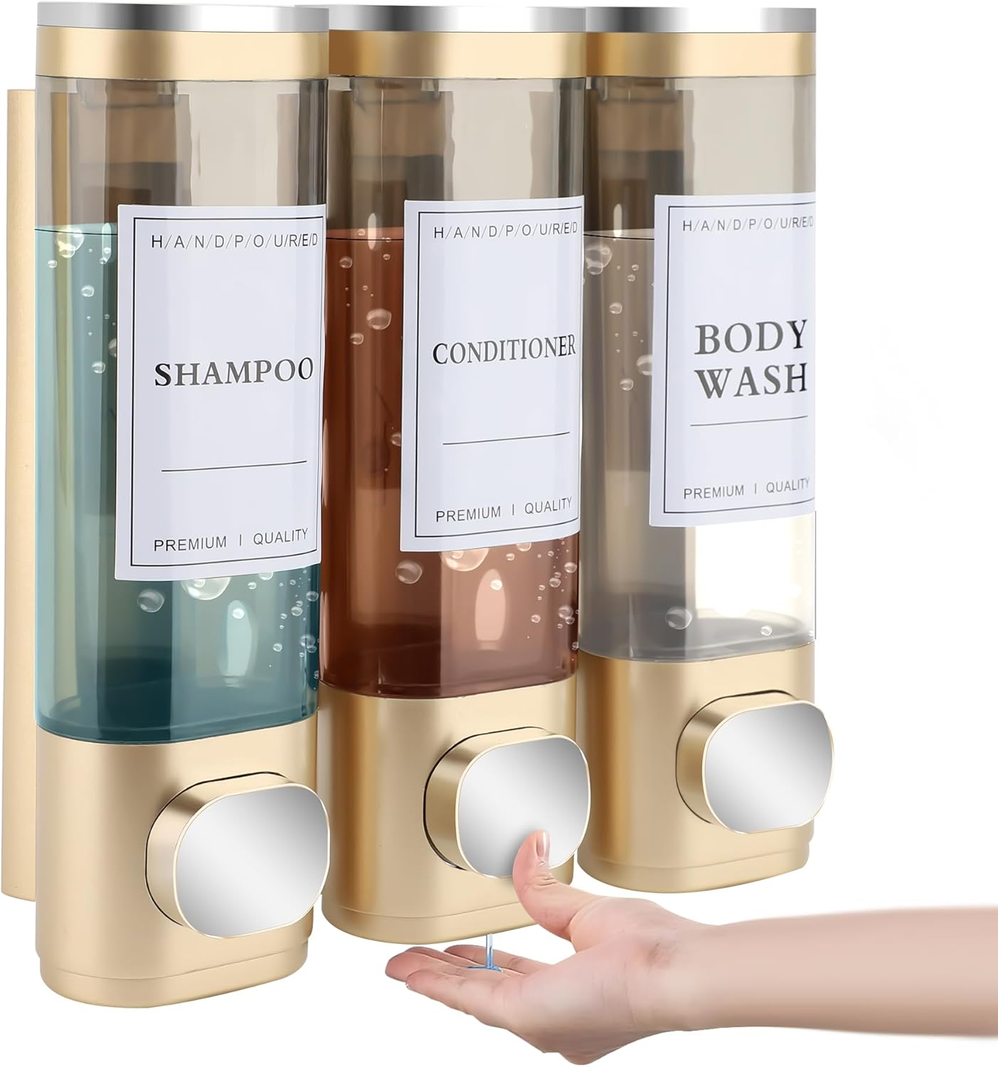 MEKOTRIN Soap Bathroom Shower Dispenser 3&times;300Ml Chamber Liquid Soap Lotion Gel Label Lock Wall Mounted Dispenser 5 Colors(Gold)