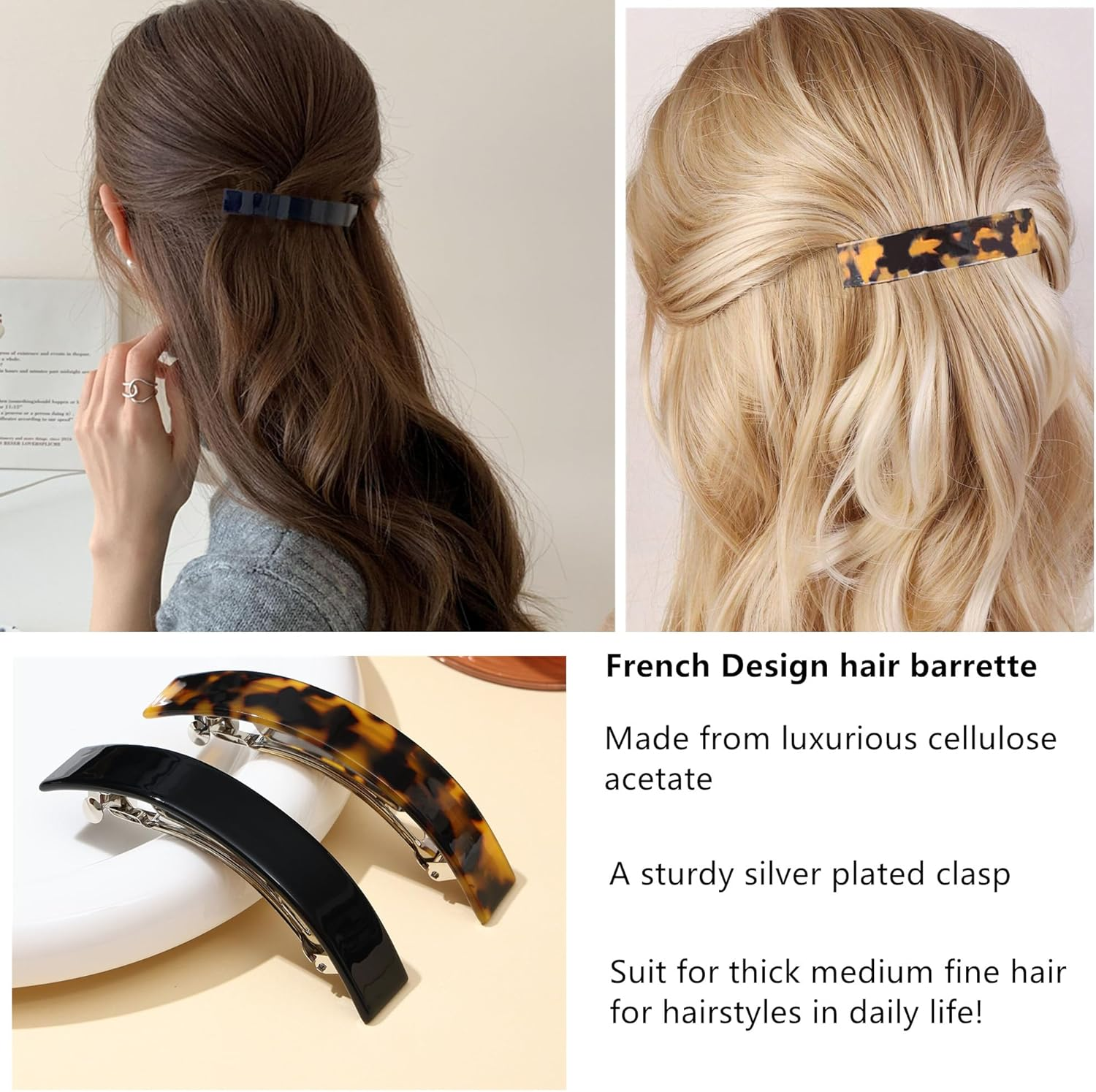 FSMILING Pack of 2 Women'S Large Hair Clips, Thick Hair, French Hair Clip, Automatic Hair Clips for Women, Thin Hair - 2Pack D image number 2