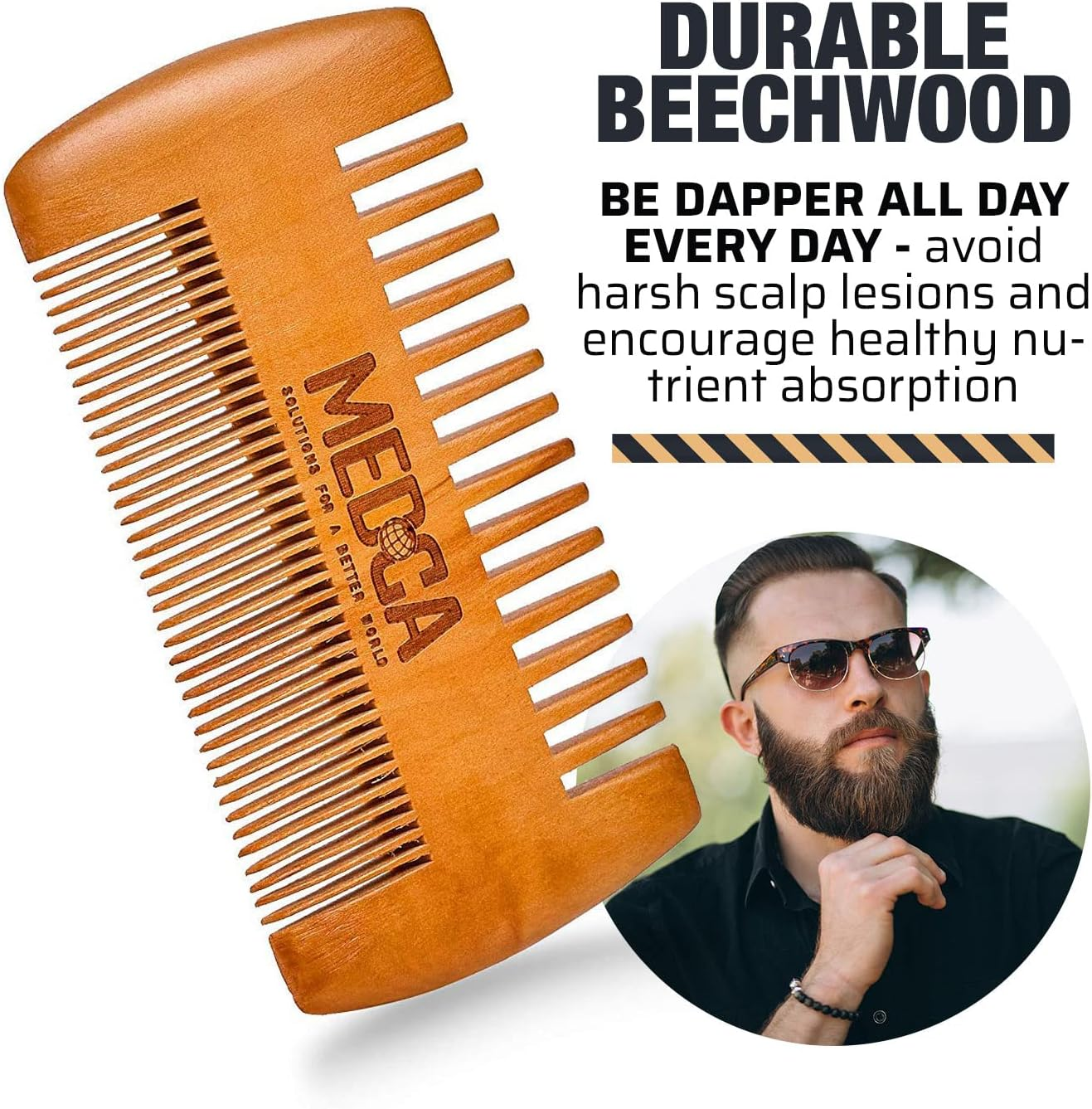 Wooden Beard and Comb Set for Men - Perfect for Beards Head Hair and Mustaches Men'S Grooming Kit for Styling, Applying Beard Oils and Balms for Better Hair Care Growth and Impressive Hair Health image number 1