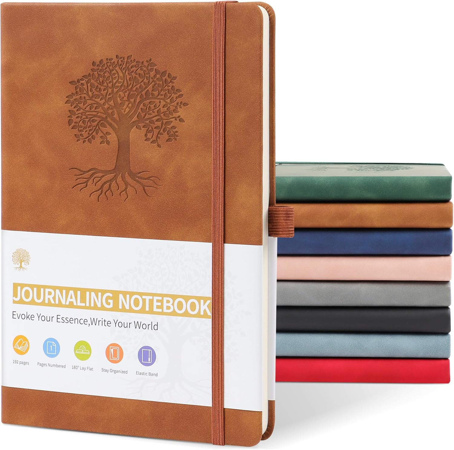 JUNART A5 Lined Journal Notebooks for Women & Men with 192 Pages, Leather Hardcover Notebook for Personal Writing Study Office Travel Recording or Gifts(Dark Blue)