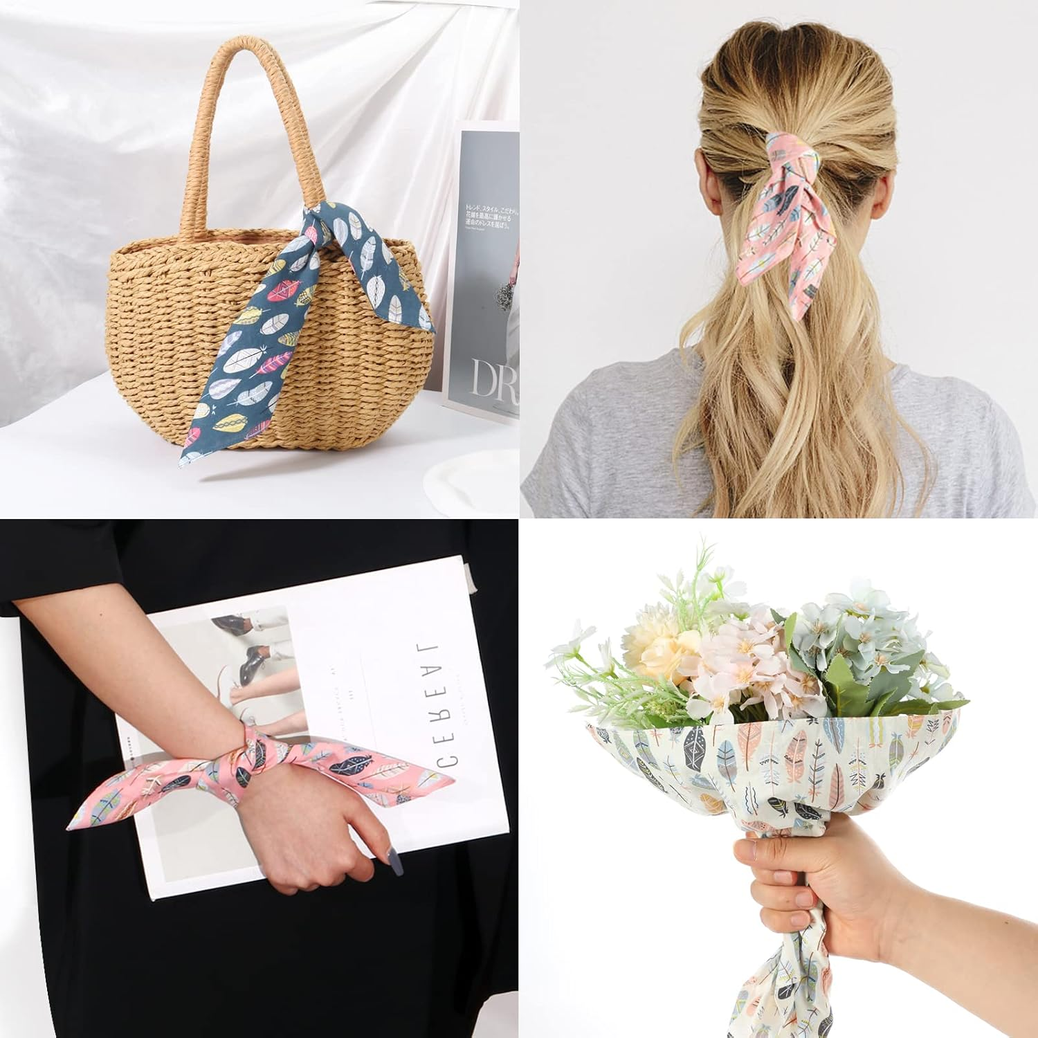 HOULIFE 4/8 Pcs 100% 42S Cotton Floral Handkerchief Elegant Hankies for Women Ladies Girls Wedding Party image number 4