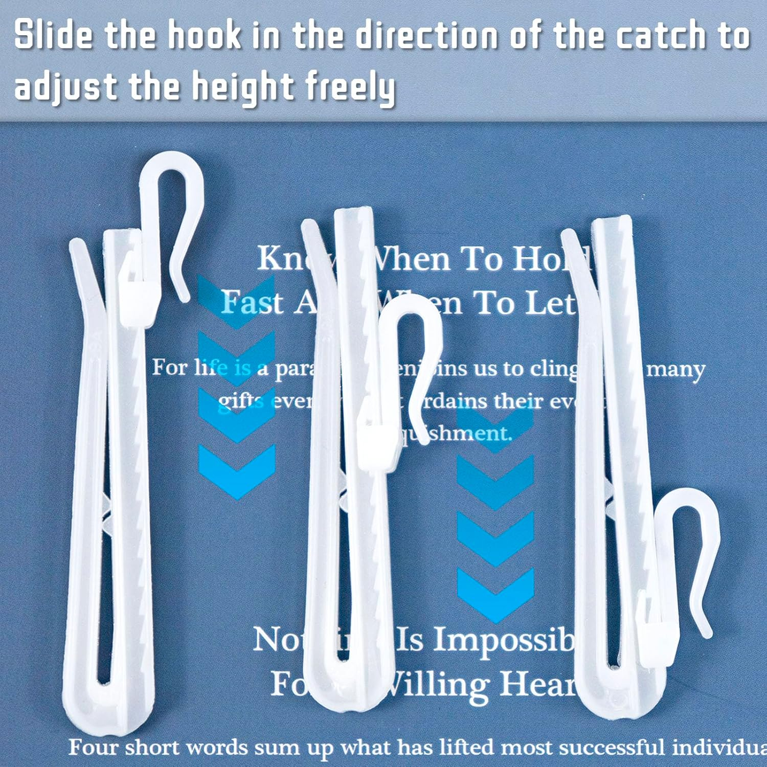 120Pcs White Plastic Curtain Hooks,Adjustable Depth Pinch Curtain Hook Clips,Ratchet System Pinch Pleat Curtain Hooks for Window Curtain, Door Curtain and Shower Curtain (White) image number 5