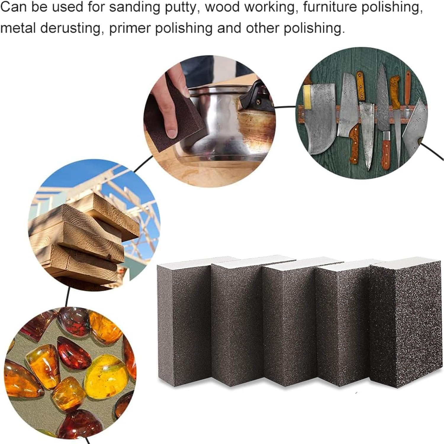 5Pcs Sandpaper Block, 60 to 600 Grit Sand Paper for Wood Metal Sanding Block Sanding Sponge Blocks (10 * 7 * 2.5Cm) image number 6