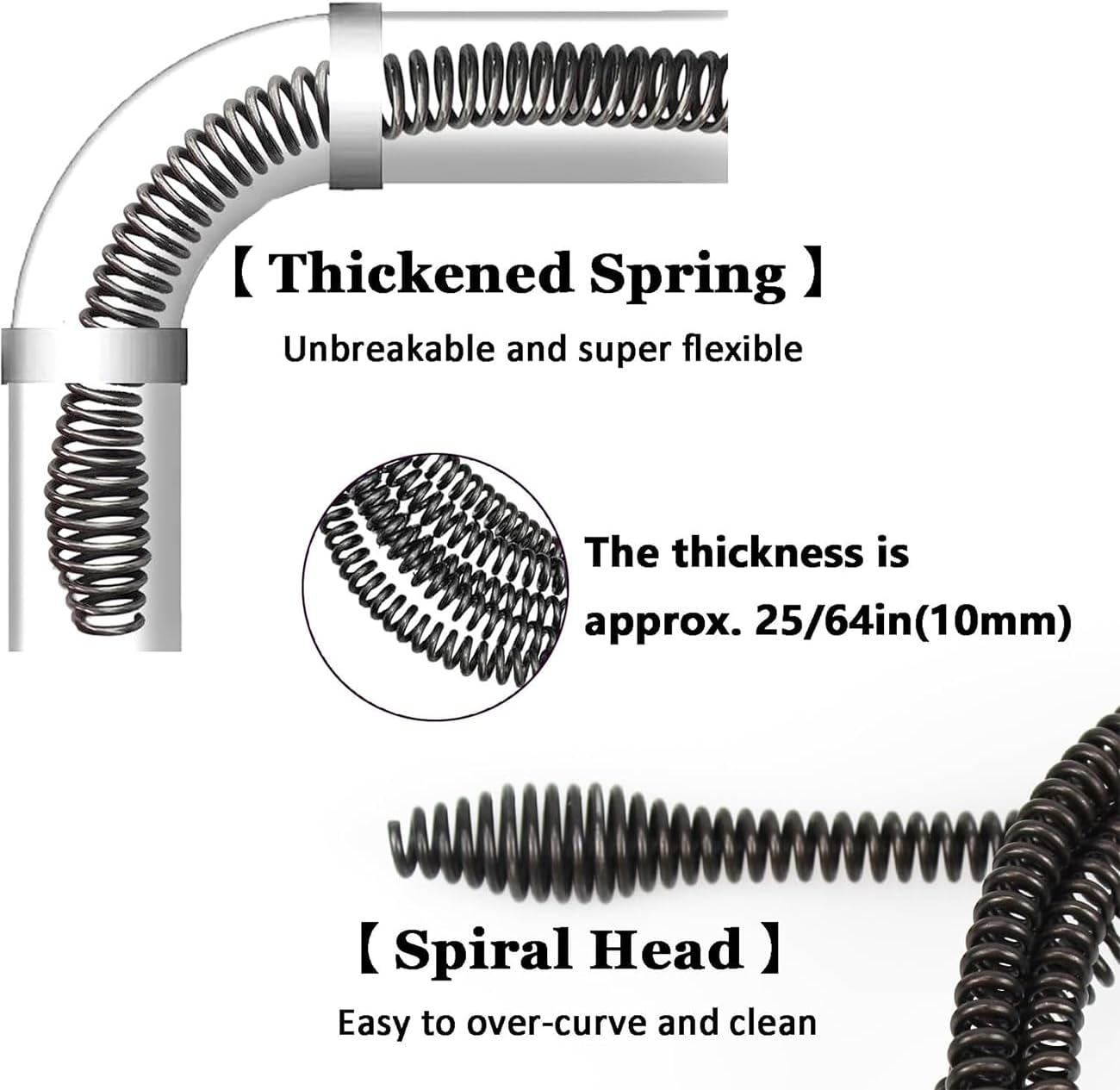 Drain Auger Cable 16 Ft Flexible Plumbing Snake Clog Remover with Drill Connector Plumbing Pipe Drainage Cleaning Cable Drainage Auger Snake Unclogging Clogged Sewer Pipes（Excluding Electric Drills） image number 1