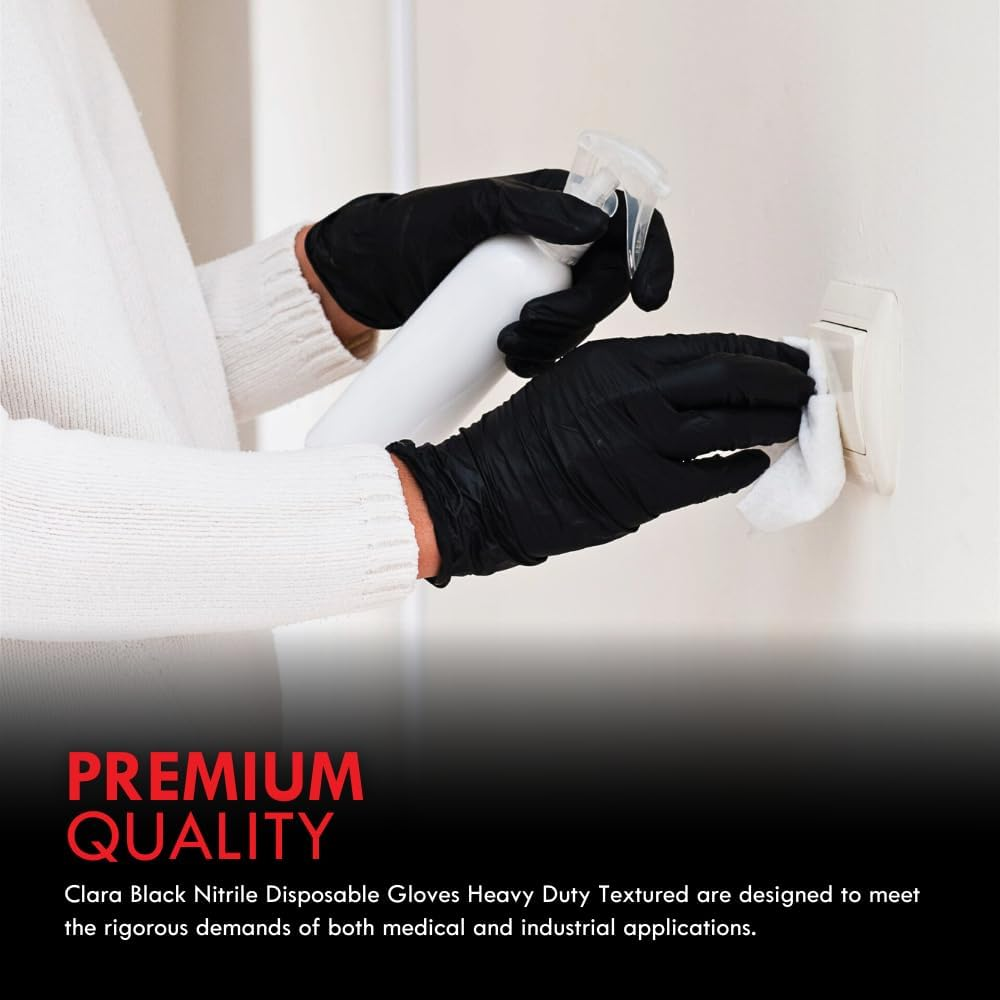 Clara Black Nitrile Powder Free Disposable Gloves Heavy Duty Textured 5.5G 100 Pieces image number 1