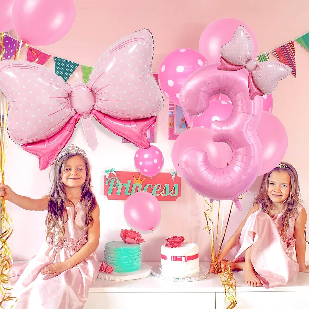 Pink Birthday Balloons, Bow Balloons Number 3 Balloon 40 Inch, 3 Balloon Number for Pink Birthday Decorations, 3Rd Birthday Decorations for Girl