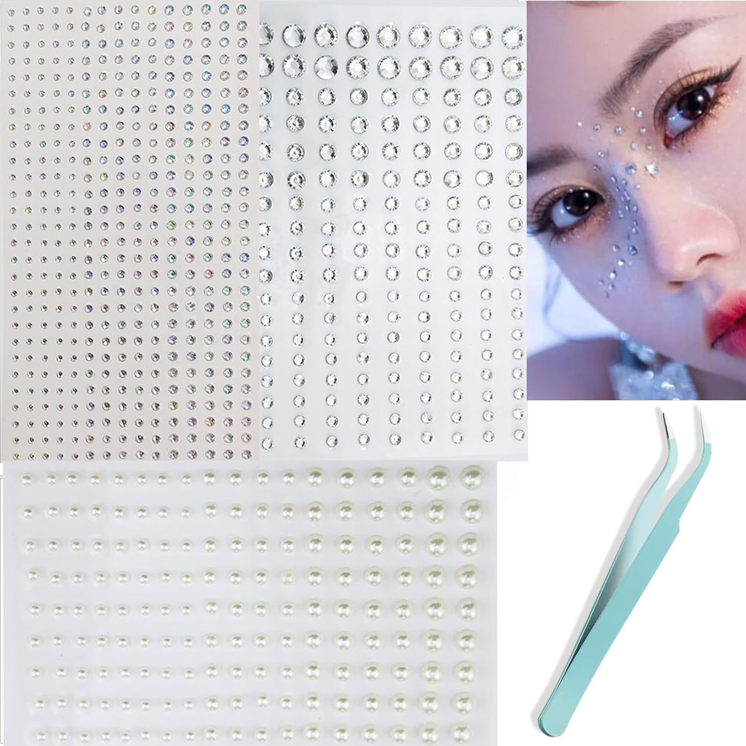Custelen 486Pcs Self-Adhesive Face and Hair Gems - Rhinestones and Pearls for DIY Makeup and Crafts - Assorted Sizes and Colors - Face, Eyes, and Body Decorations image number 5