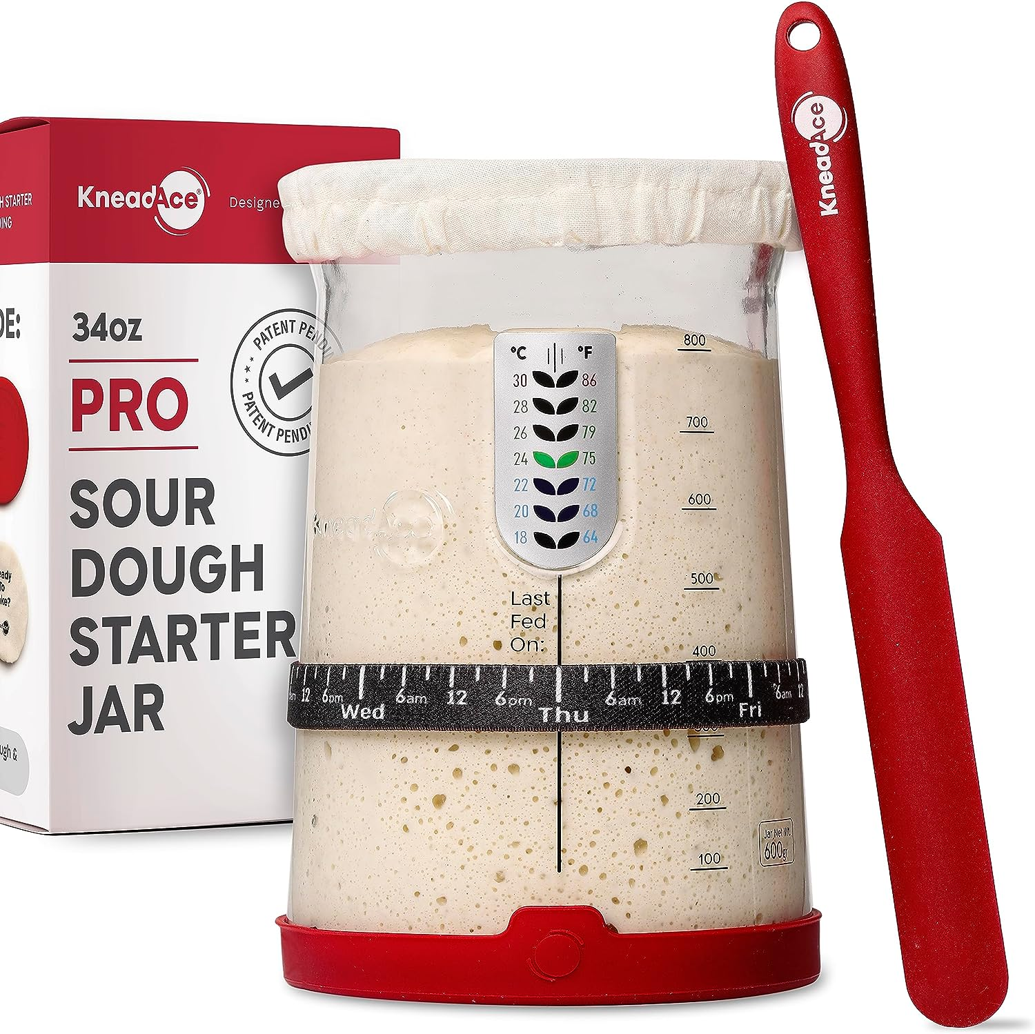 KNEADACE Pro Sourdough Bread Starter Kit - 34 Oz Large Capacity Jar with 5 Unique Features for the Perfect Sour Dough Bread & Sourdough Starter Kit Baking Supplies, (KA06) image number 6