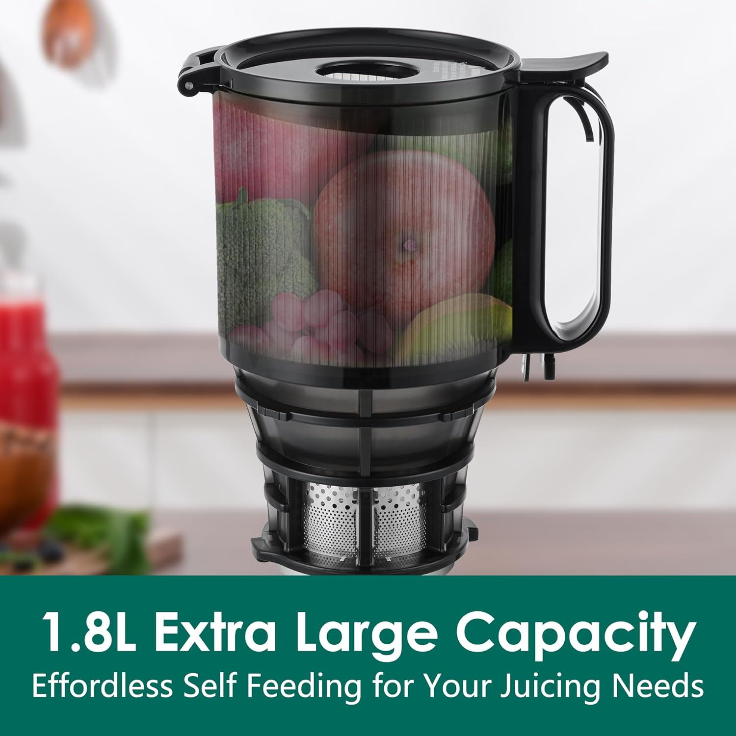 Fretta Cold Press Juicer,Masticating Slow Electric Juicer Machines with 250W Powerful Motor,1.8L Large Capacity & 135Mm Wide Chute,Fit Whole Fruit & Vegetable Juicing, Bpa-Free,High Yield, Black