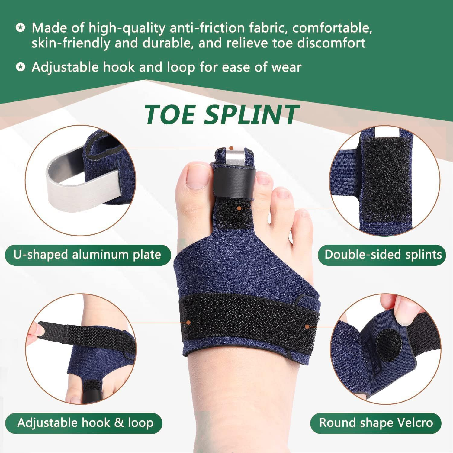 Toe Straightener, Hammer Toe Corrector for Women and Men, Toe Splint for Broken Toe, Claw Toetoe Brace for Second Toe to Pinky Toe Support (Blue, One Size) image number 1