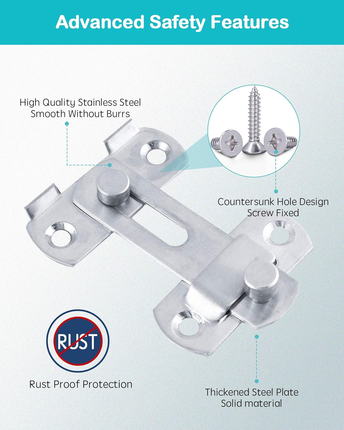 Wapodeai Stainless Steel Gate Latches, Household, Bathroom, Outdoor, Garage, Primary Colors. image number 4