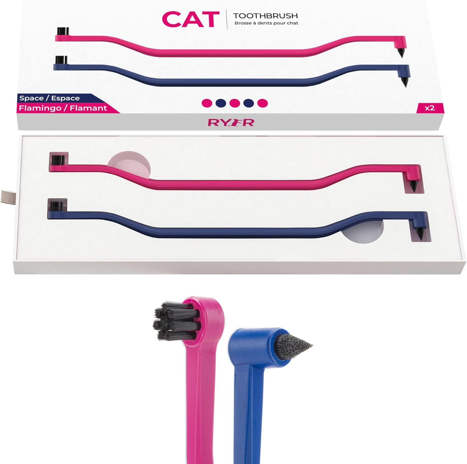 RYERCAT Set of 5 Dual-Sided Cat Toothbrushes - Kitten Toothbrush with Micro Head to Fit into Cat/Kittens Mouth - Cat Dental Care Supplies - Pet Toothbrush for Cats