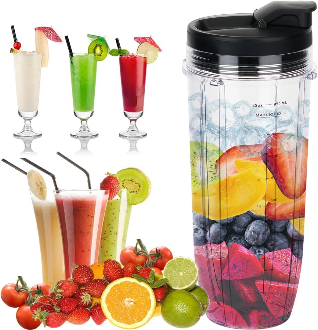 Replacement 32Oz Blender Cup with Sip & Seal Lid for Nutri Ninja BL450 BL454 Bl455 BL456 BL480 BL481 BL482 BL490 BL640 BL642 BL682 SS101 SS401 SS351 Nutri Ninja Auto IQ Series Blenders, 2-Pack &hellip; image number 4