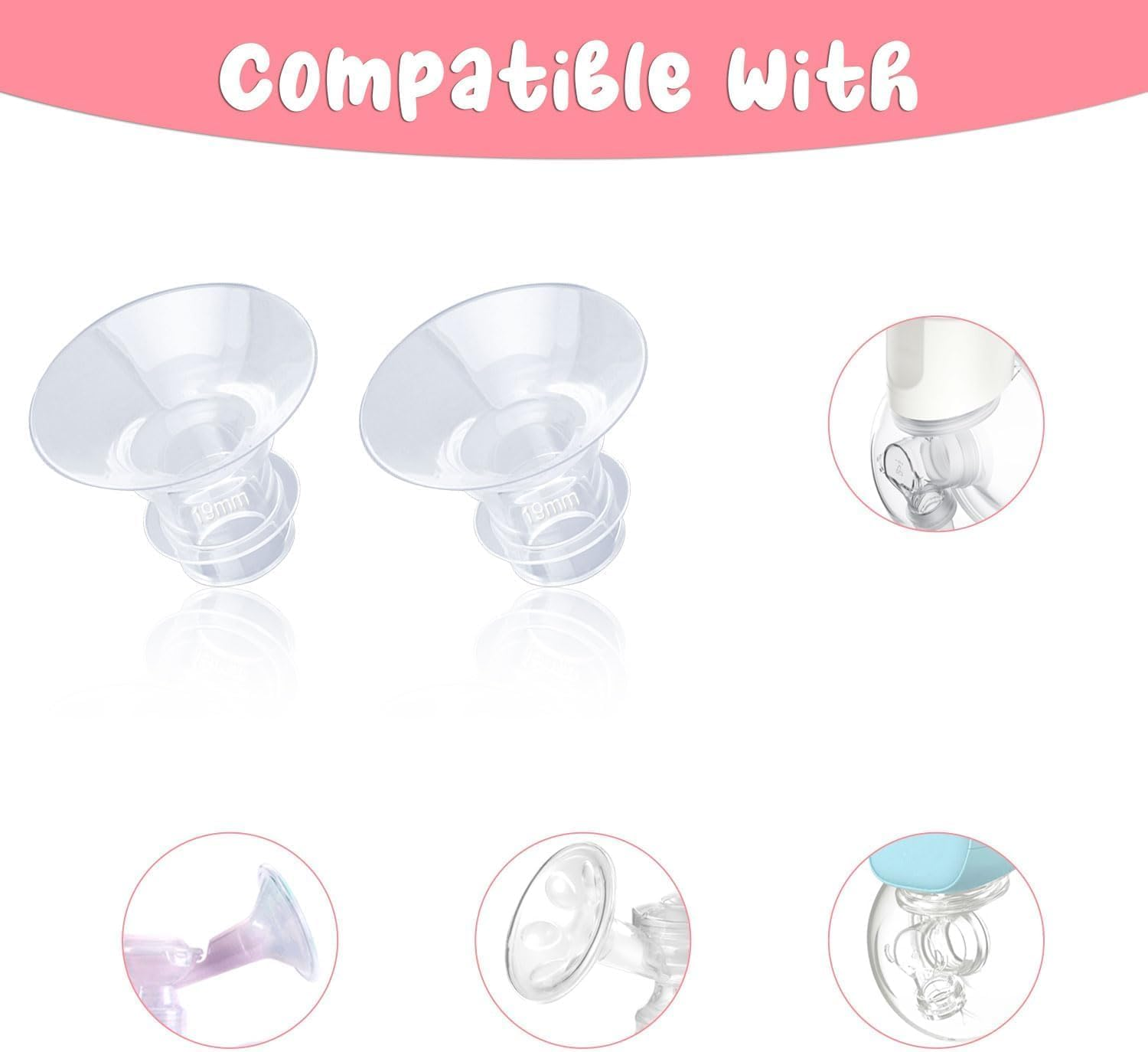 Breast Pump Flange Inserts with Soft Ruler & Nipple Ruler, 5 Sizes (13-21Mm) Silicone Replacements Breast Pump Accessories, Compatible with S1/S2/S9/S10/S12 Spectra & Momcozy Pumps (12 Pcs) image number 3