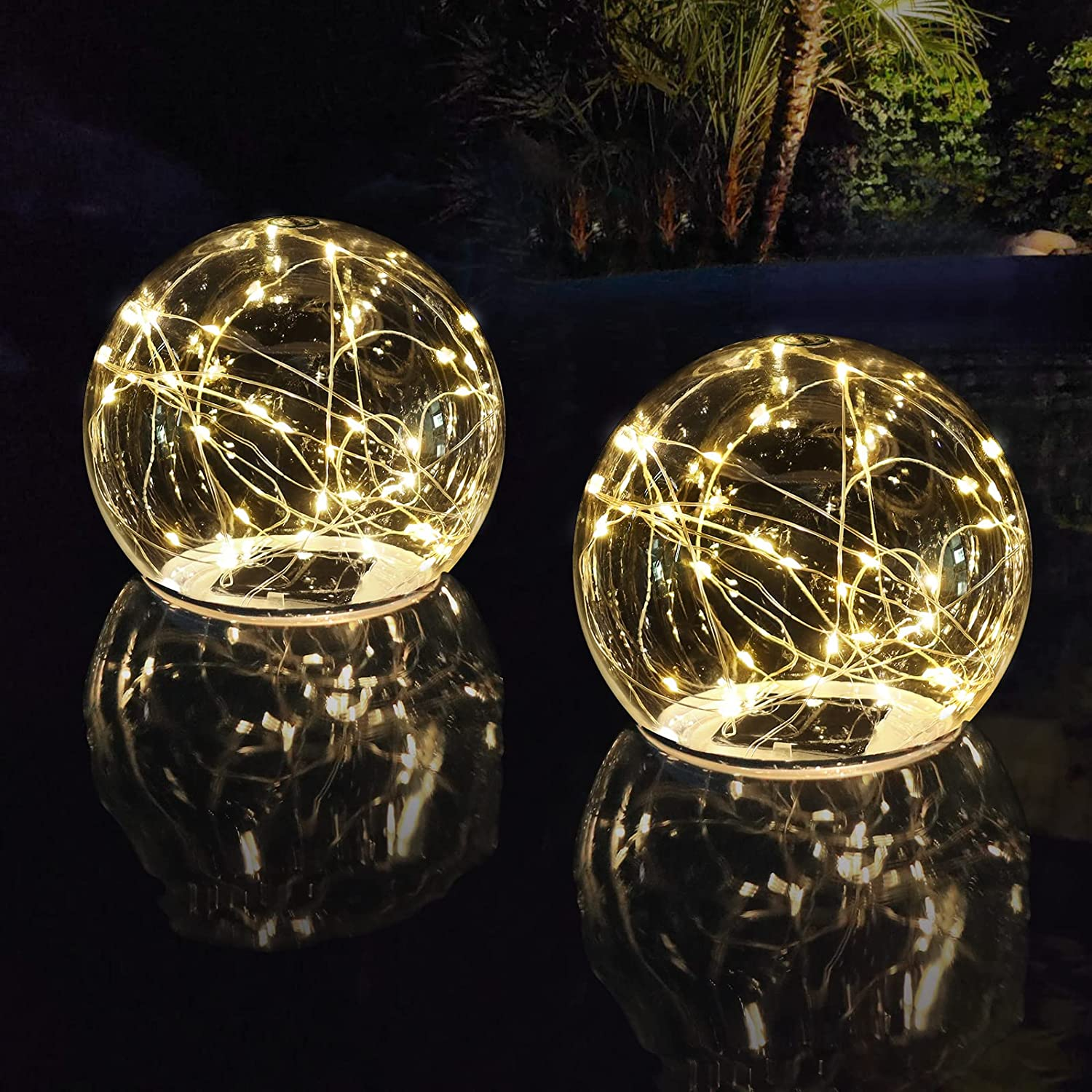 LENONE Solar Floating Pool Lights, Warm White LED Solar Glow Globe Pool Lights That Float, Auto ON/OFF Waterproof Pool Floating Lights, 7&rdquo; Floating Lights for Pool Yard Party Christmas Decor(2 Pieces) image number 2