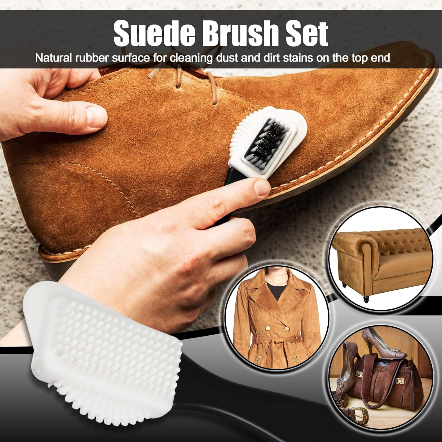 Suede Brush Kit, 4-Sided Suede Cleaning Brush with Eraser, Cleaner Brush for Boots, Jackets, Shoes, Furniture image number 6
