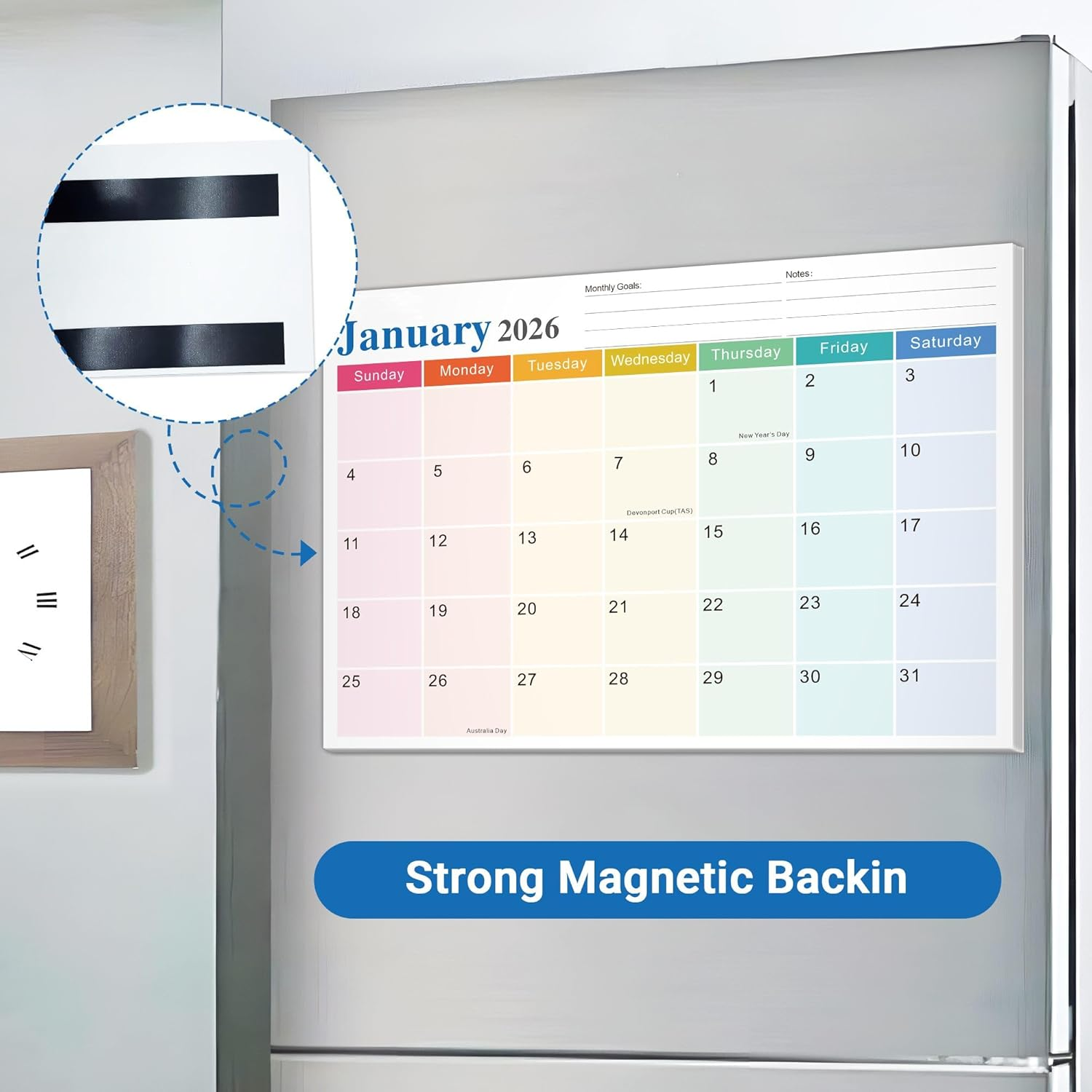 Magnetic Calendar for Refrigerator 2026-2027, 18-Month Fridge Calendars with Australia Holidays & Stickers, Monthly Planner Jan 2026&ndash;Jun 2027 for Home Family Easy Tracking Organizing Planning Gift image number 2