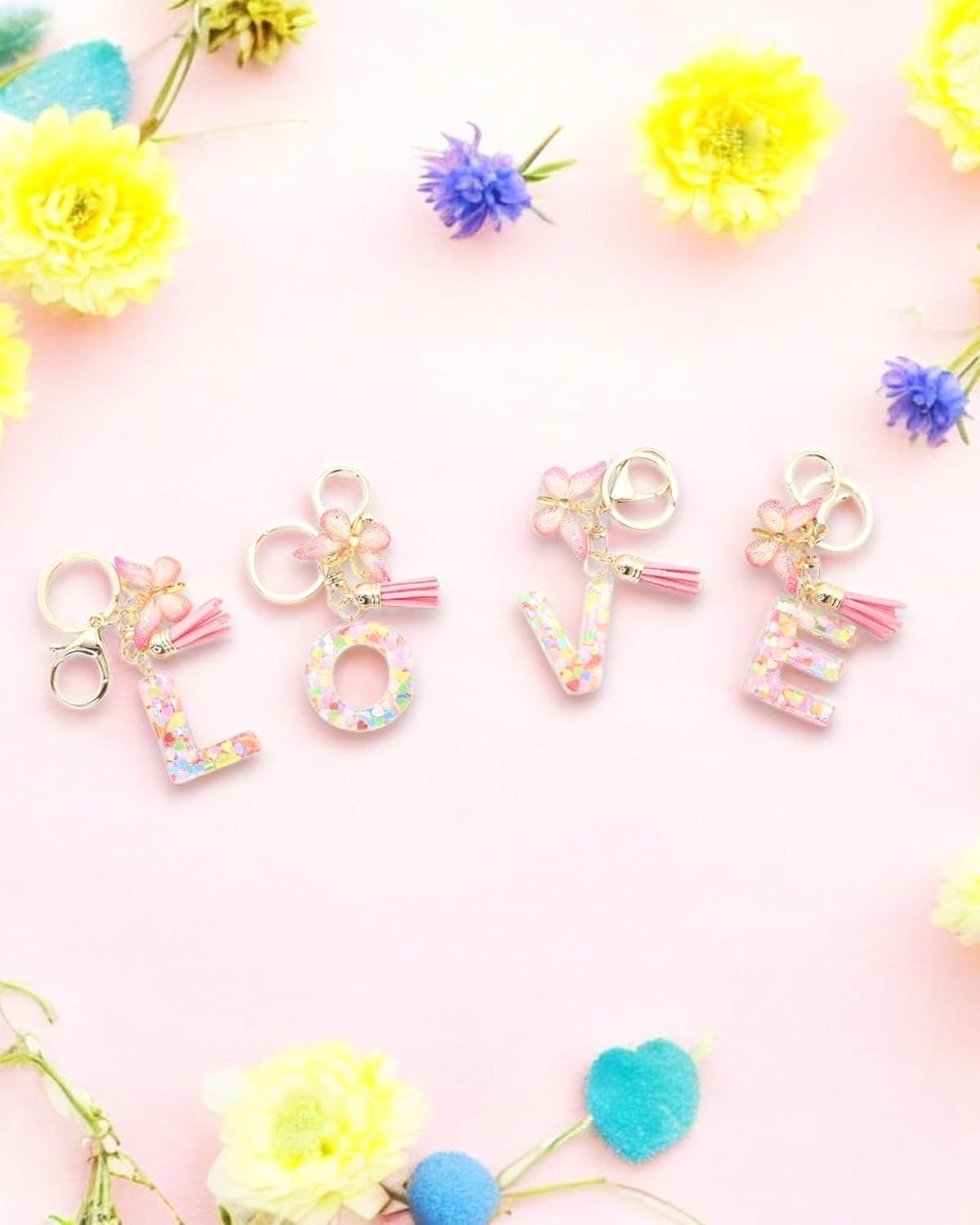 TOVICE Letter Accessories for Owala Water Bottle 24-40Oz, 3PC Cute Initial Keychain & Water Bottle Handle Strap with a Thick Elastic Silicone Ring Holder image number 2