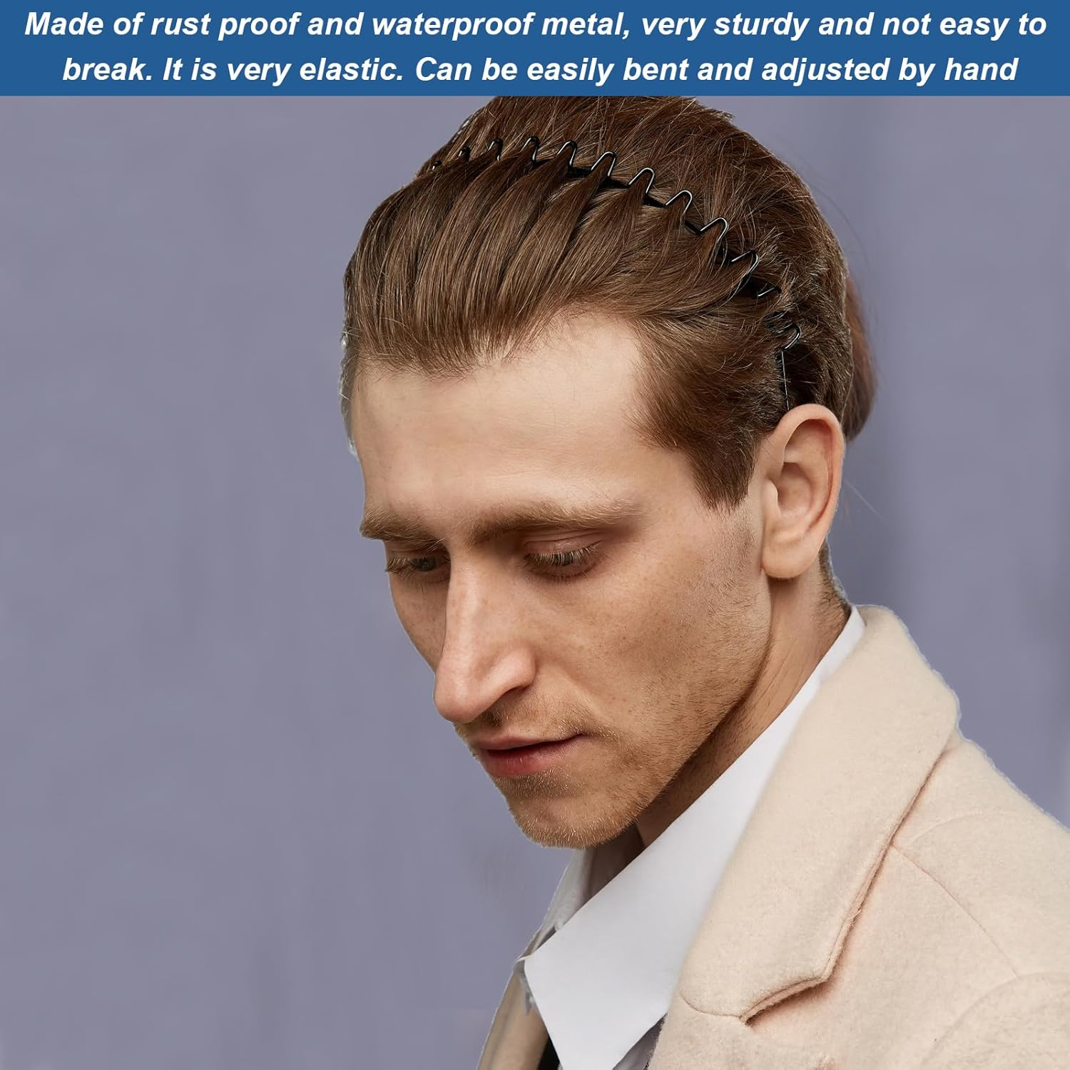 Metal Hair Band for Men Women, Hoop Clips Headband Men, Hair Bands for Outdoor Sporters Simple Elastic Non Slip Wide Headbands Headwear for Outdoor Sporters image number 5