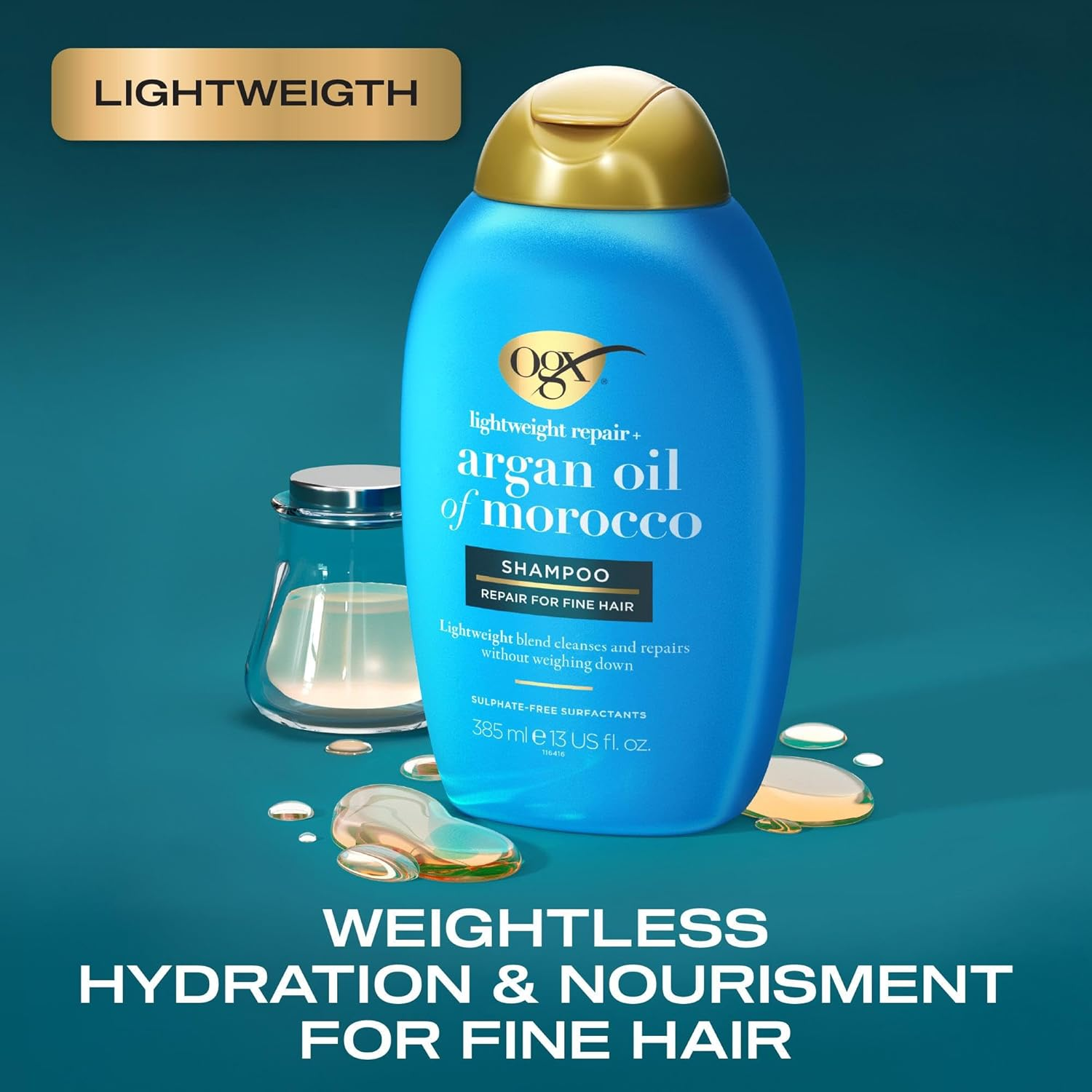 OGX Weightless Hydration Argan Oil of Morocco Shampoo for Fine Hair 385Ml image number 2