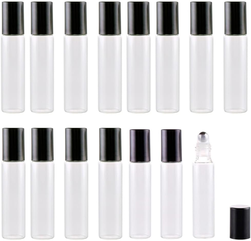 DACUAN 20Pcs 10 Ml Essential Oil Glass Roller Bottles with Roller Balls and Lids, Leak Proof Roll Bottles for Aromatherapy Facial Body Care, Travel Perfume Essential Oil (Transparentl) image number 5