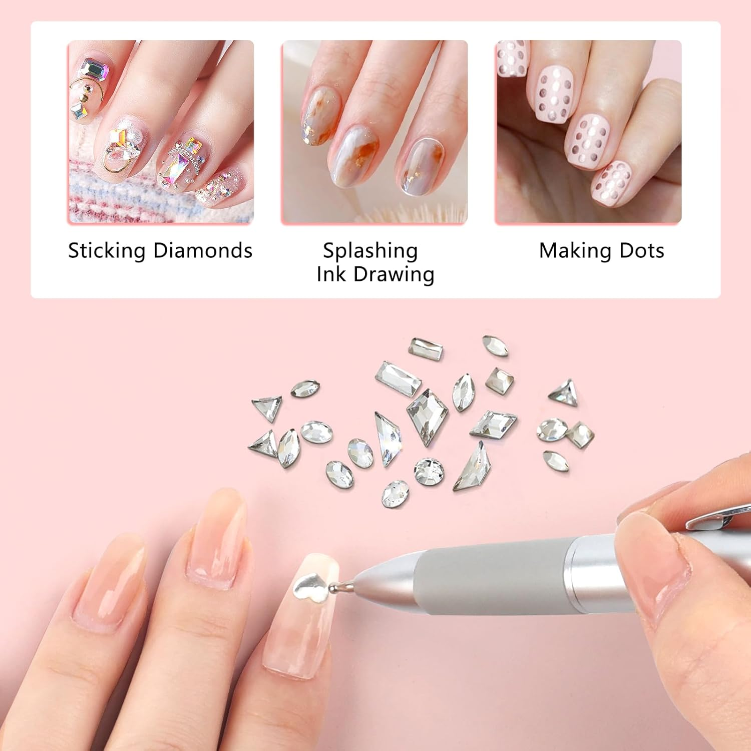 ANGNYA Dotting Tool Nail Art, 4-IN-1 Ballpoint Pen Design Nail Dotting Tool for Painting with Size Marking and Pressing Head, Nail Tools for Nail Art