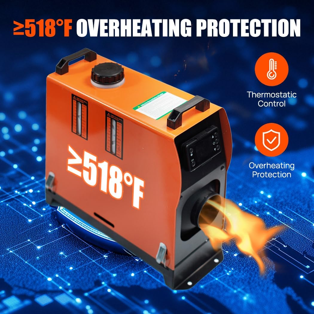 12V 8KW Portable Diesel Heater All-In-One Diesel Heater with Remote Control and LCD Display Low Fuel Consumption Silencer Thermostat Caravan Motorhome Trailer - Vertical With Remote Control image number 5