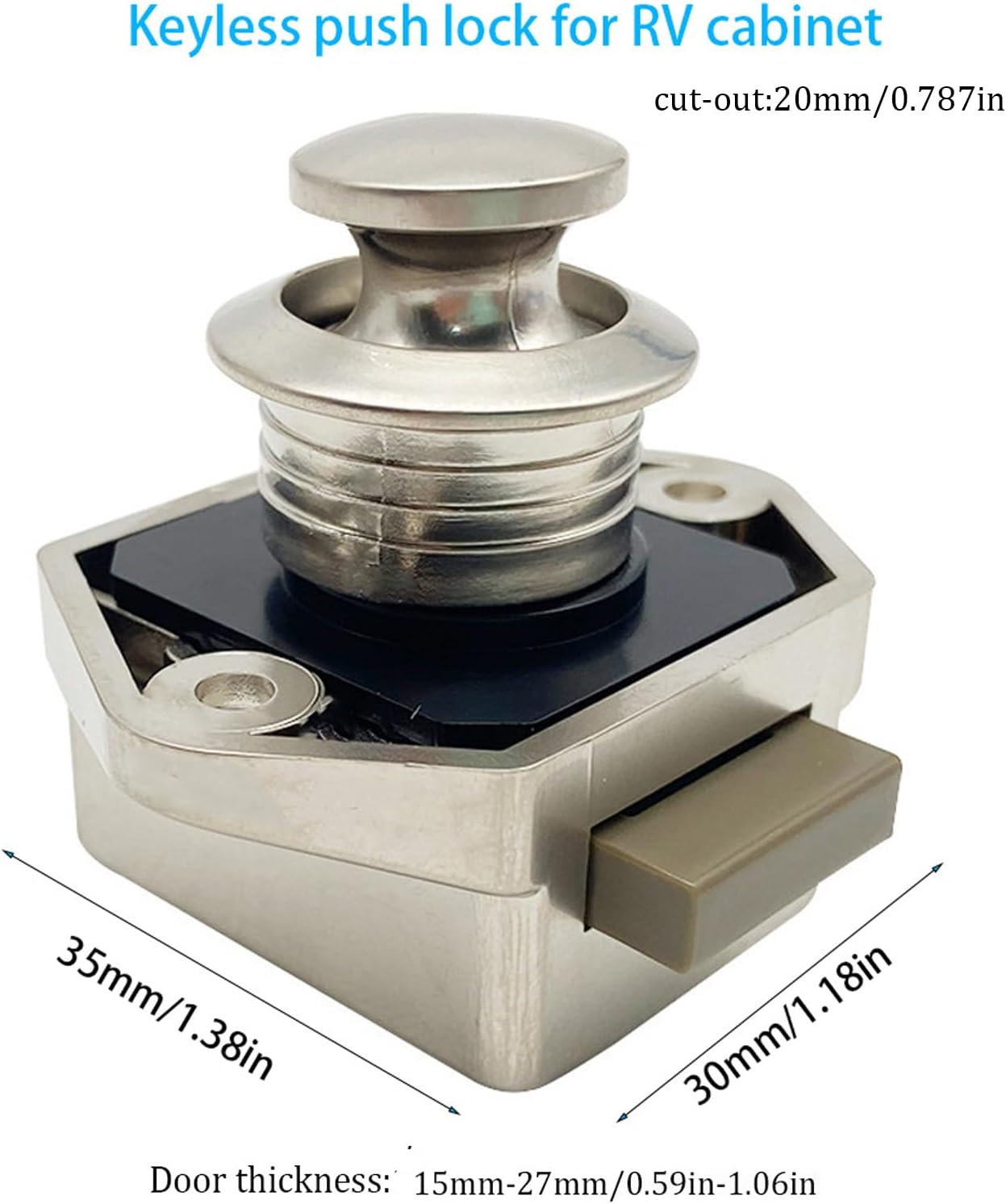 6 Pack Motorhome Push Locks,Cabinet Door Lock Catch with Push Button, Keyless Motorhome Lock Latch for Rvs, Motorhome, Yachts, Boats, Cut Out 20Mm RV Camping Cabin Push Lock (Pearl Nickel) - Pearl Nickel image number 3