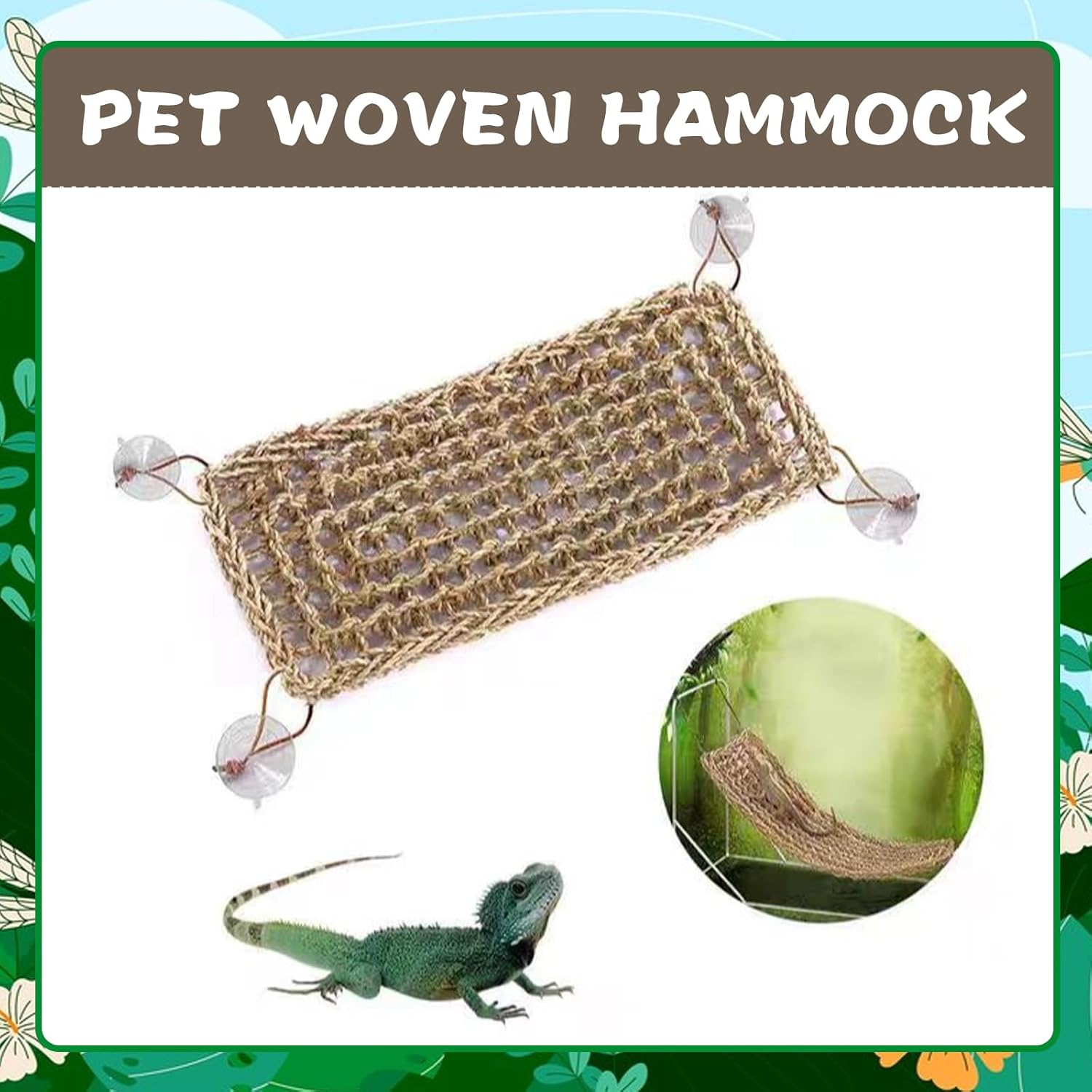 SUSOO 2 Pcs Bearded Dragon Hammock for Reptile Lounger Climbing Toys with Suction Cups, Climbing Wall Gecko Toys, Amphibians Tank Accessories for Lizard Hammock,Geckos and Lizards (40X20Cm & 20X28Cm)